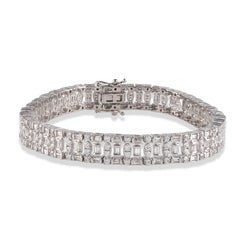 TJD 5.0 Carat Natural Round 
Baguette Diamond 14KT White Gold Bracelet