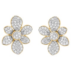 TJD Orecchini a conchiglia in oro giallo 14K con petali floreali rotondi da 1,50 carati