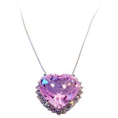 Heart Shaped Kunzite Diamond Platinum Necklace