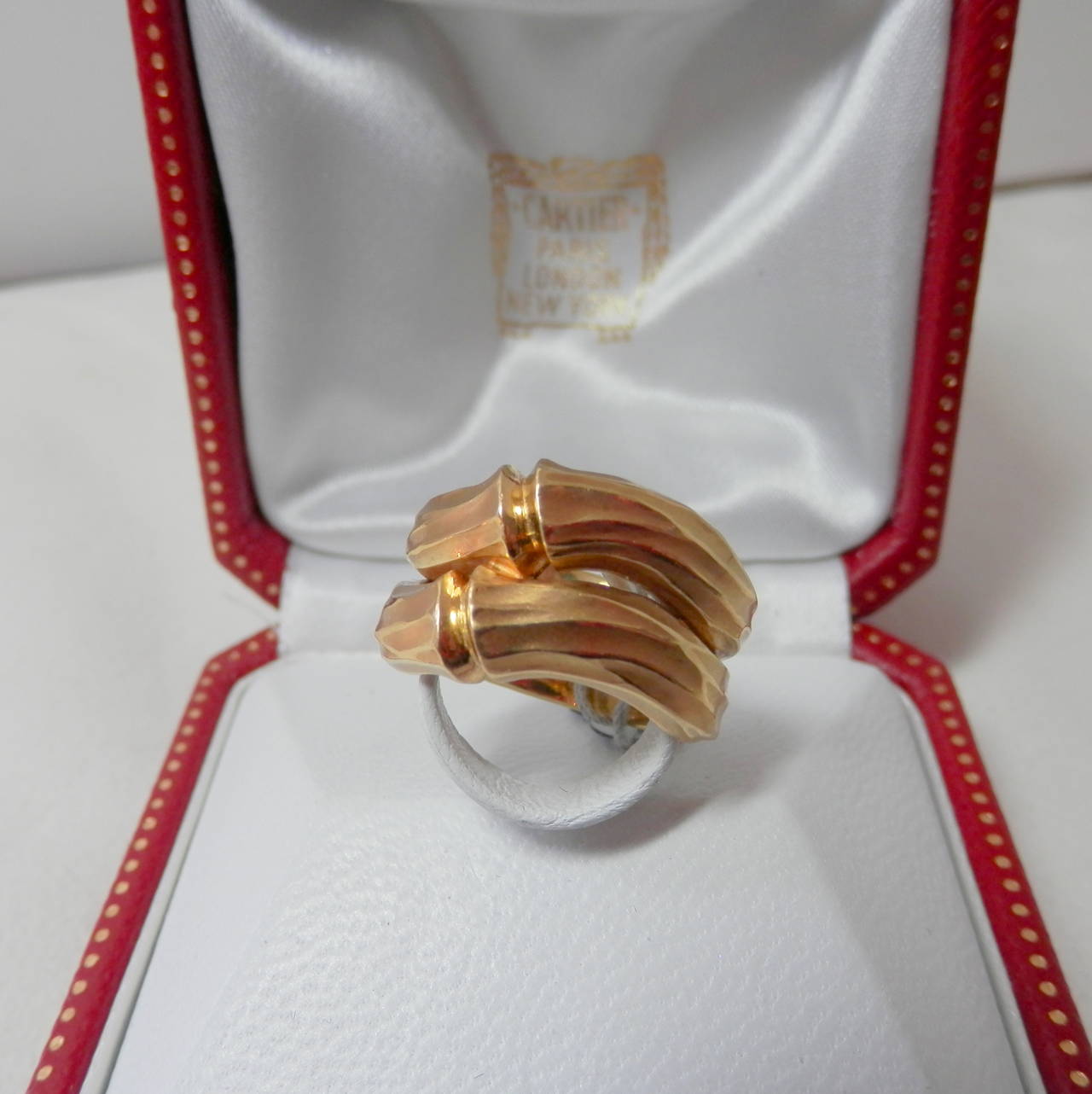 Cartier's bamboo 18K ring, made in France, No. 758821. Now a size 5.5 and can be sized.