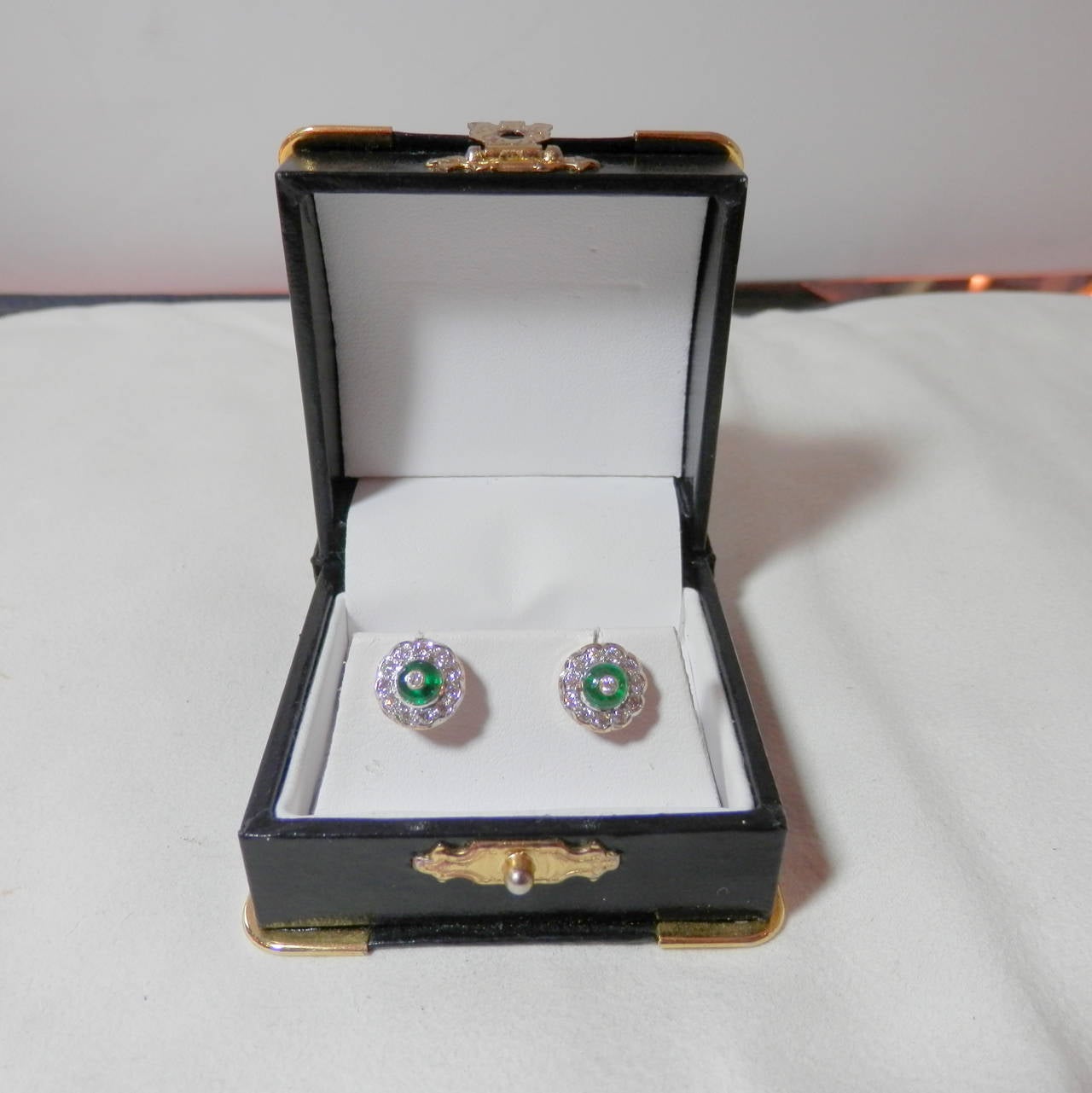 Emerald Diamond Gold Stud Earrings In Excellent Condition In Aspen, CO