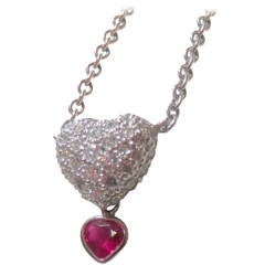 Ruby Diamond Platinum Double Heart Pendant