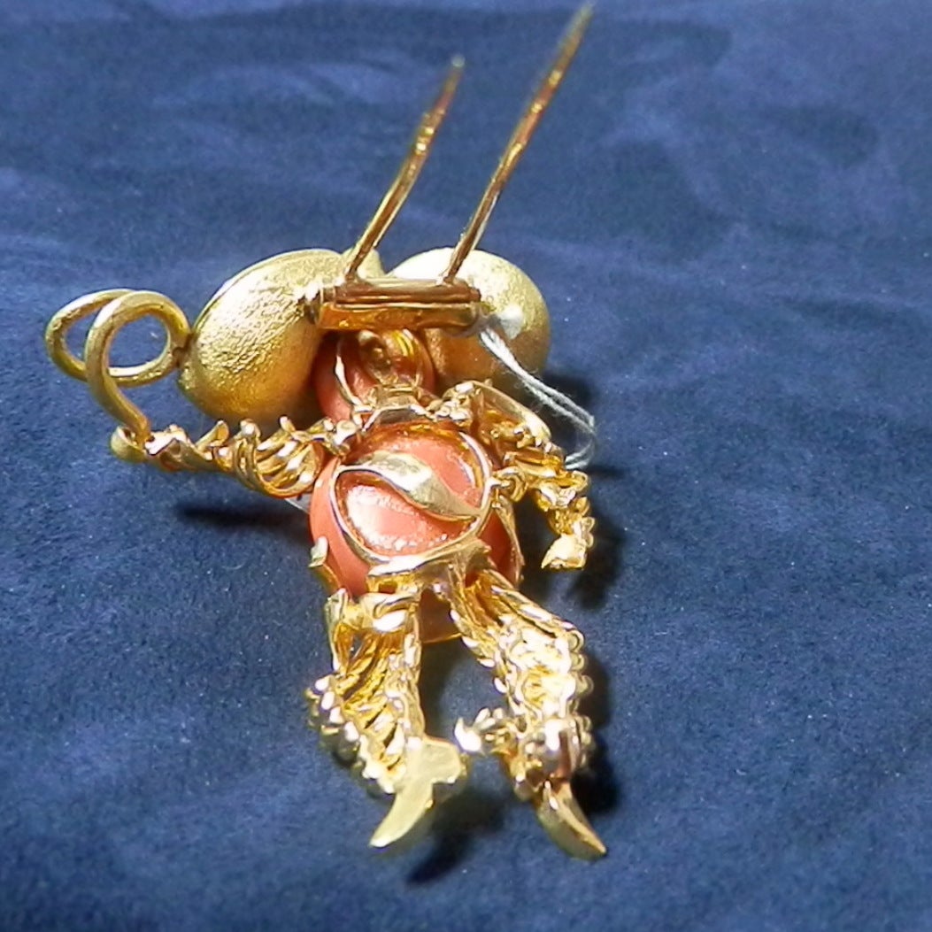 Whimsical Sapphire Coral Gold Bandito Brooch circa 1950s In Excellent Condition In Aspen, CO