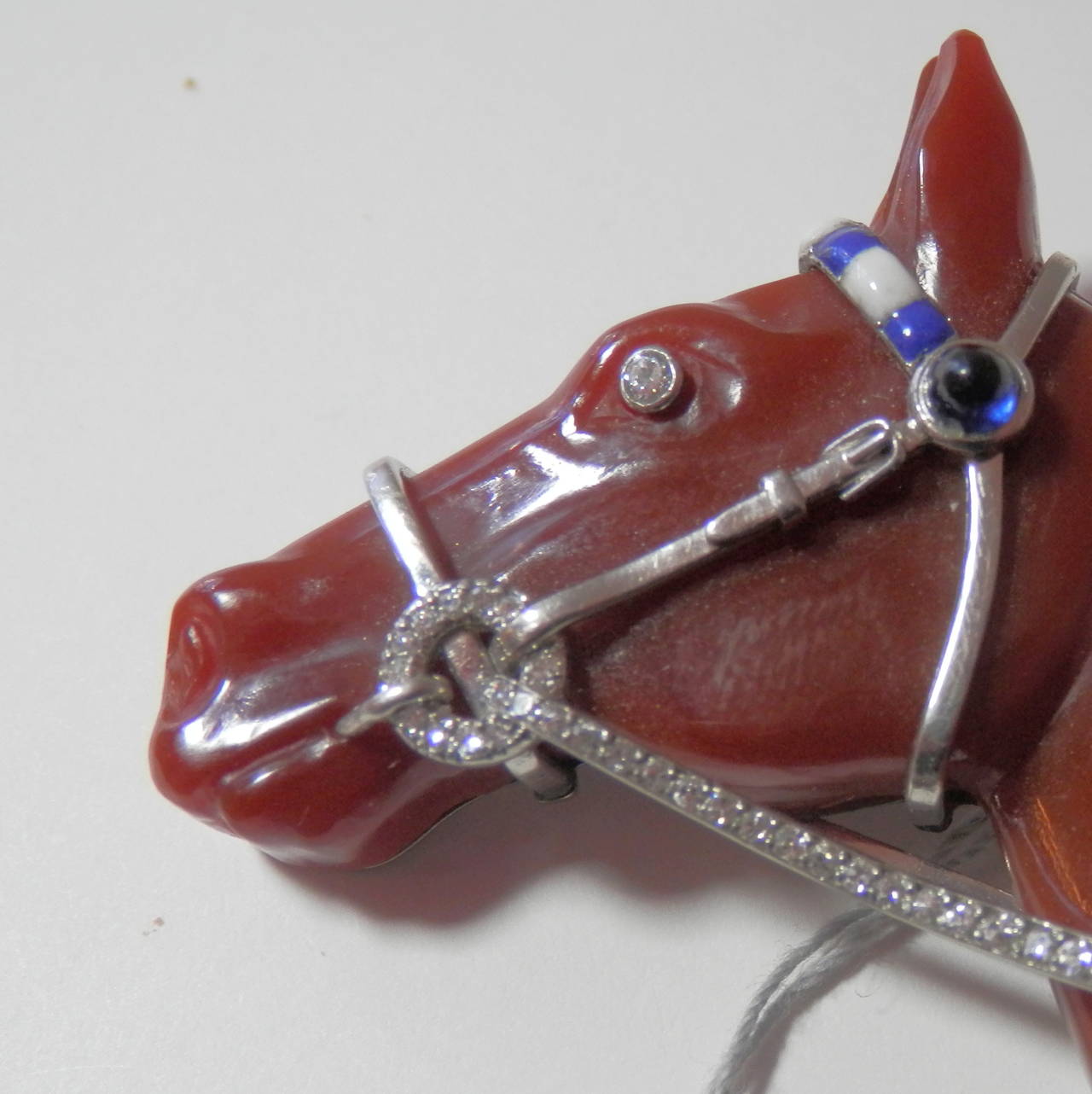 Agate Sapphire Diamond Platinum Regal Horse Brooch In Excellent Condition In Aspen, CO