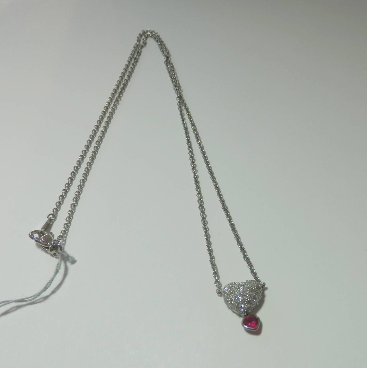 Women's Ruby Diamond Platinum Double Heart Pendant