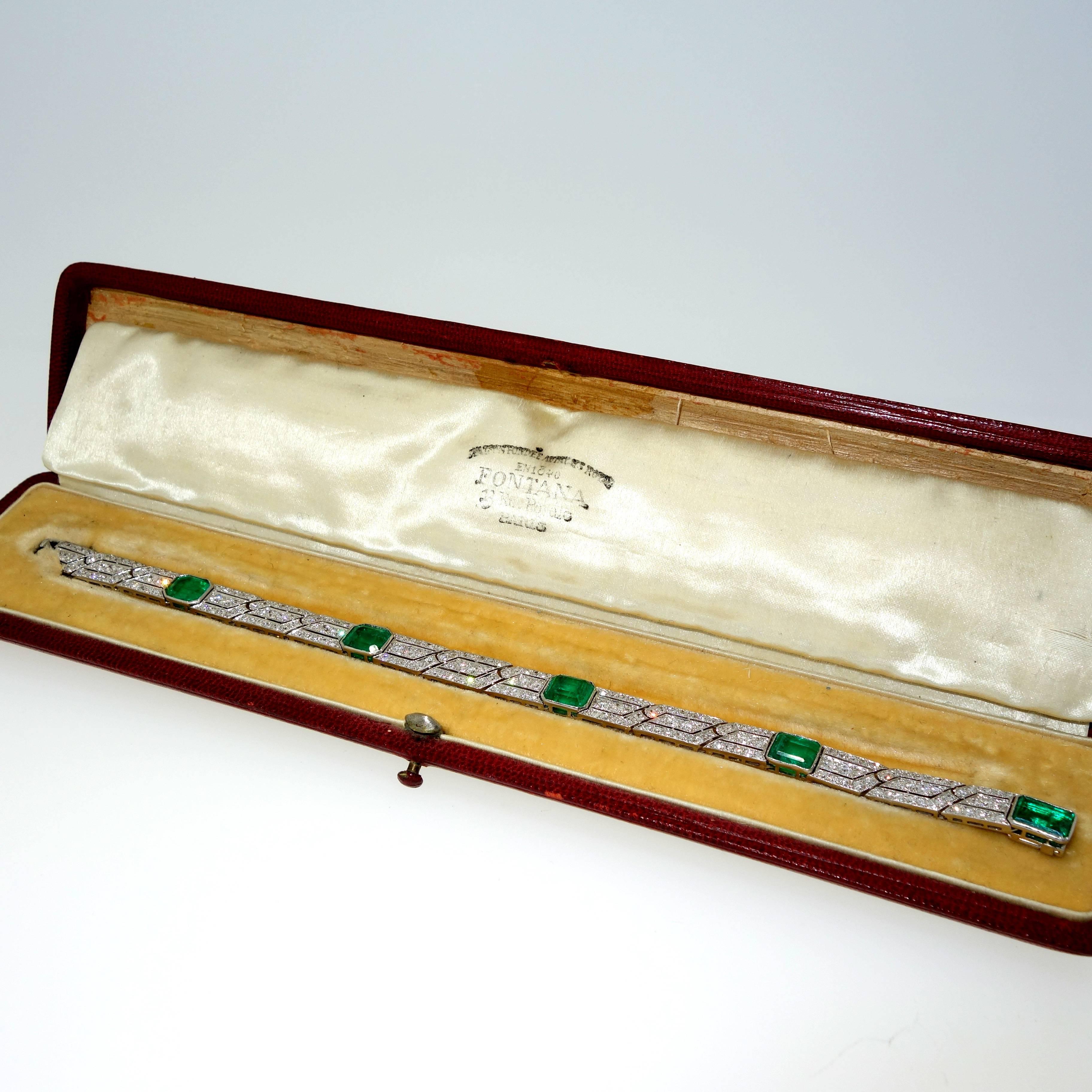 1930s Art Deco Emerald Diamond Bracelet 1