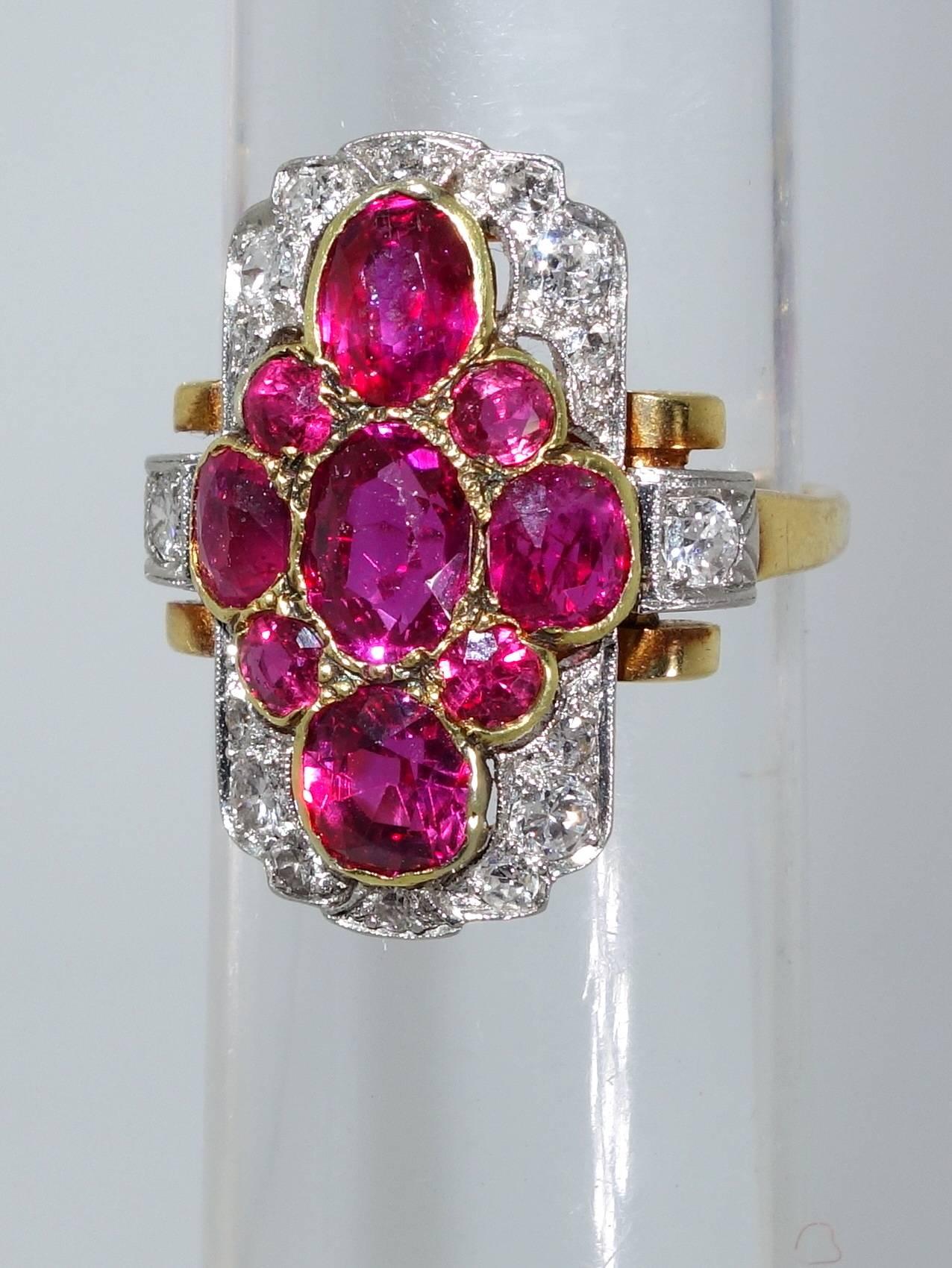 Belle Époque 1900 Antique Burma Ruby Diamond Gold Platinum Ring