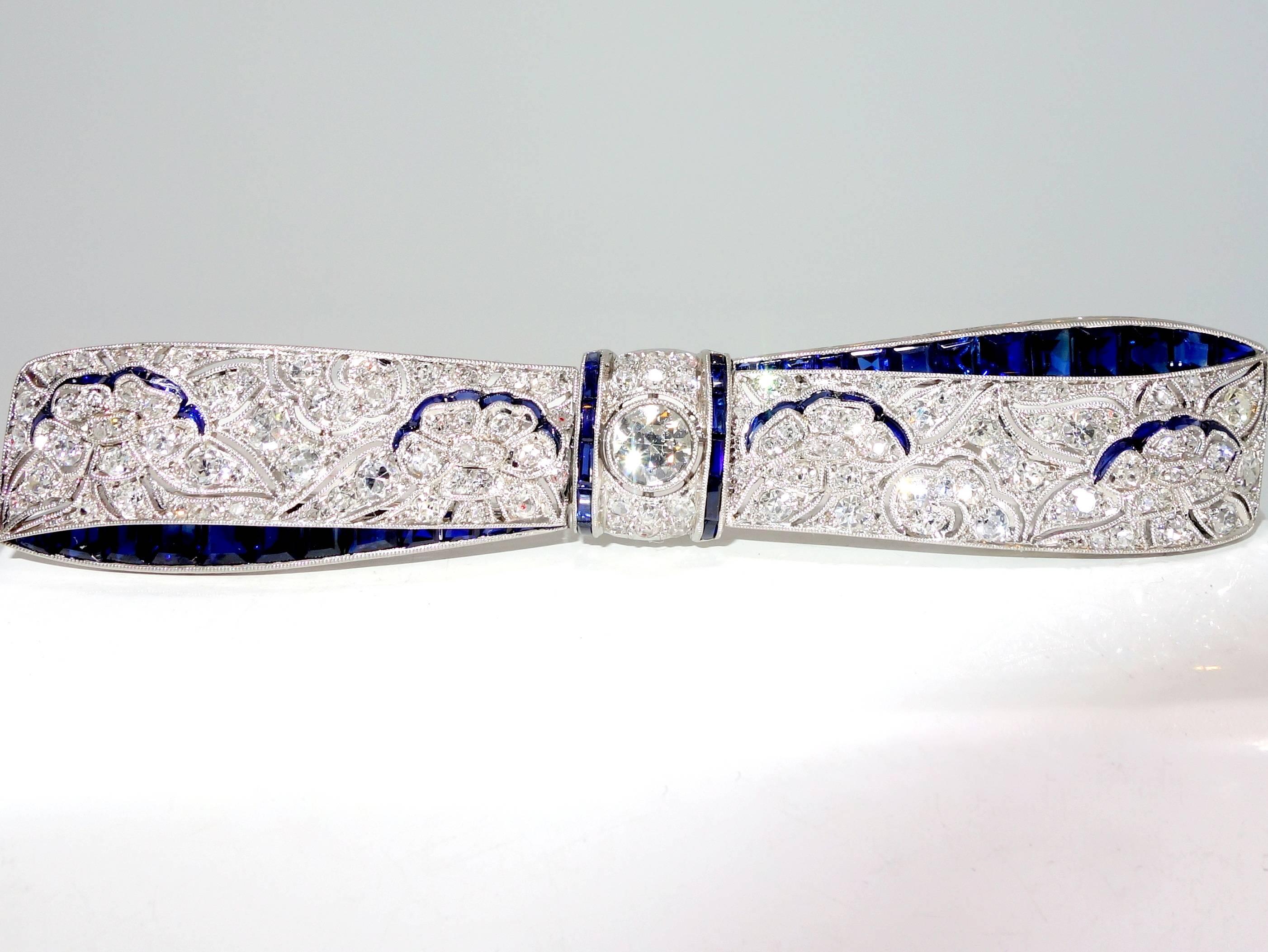 Art Deco diamond and sapphire bow brooch In Excellent Condition In Aspen, CO