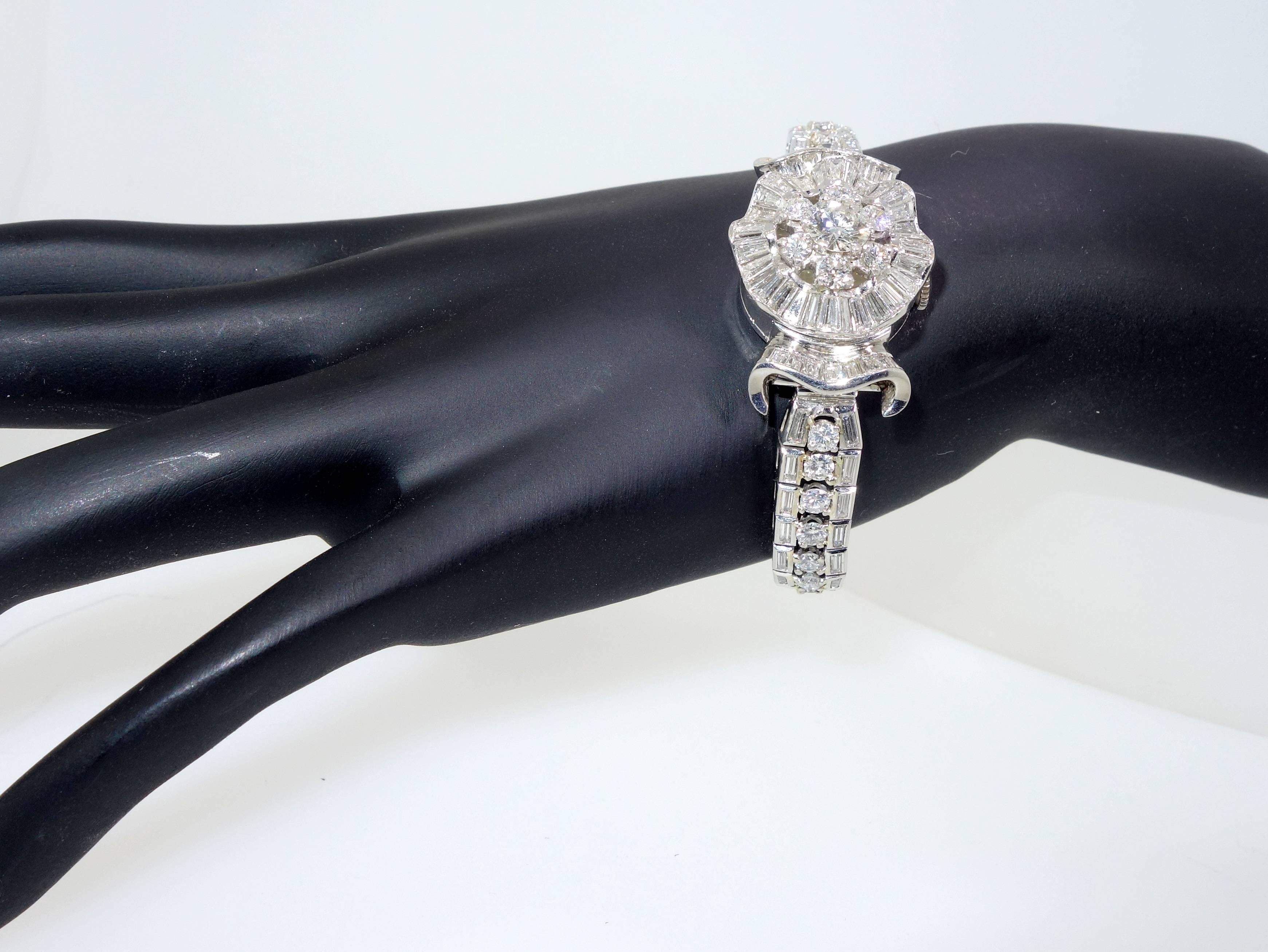 Hamilton Lady's Platinum Diamond Bracelet Wristwatch In Excellent Condition In Aspen, CO