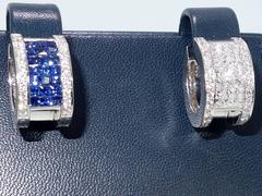 Invisibly Set Sapphire Diamonds Gold "Reversible" Earrings