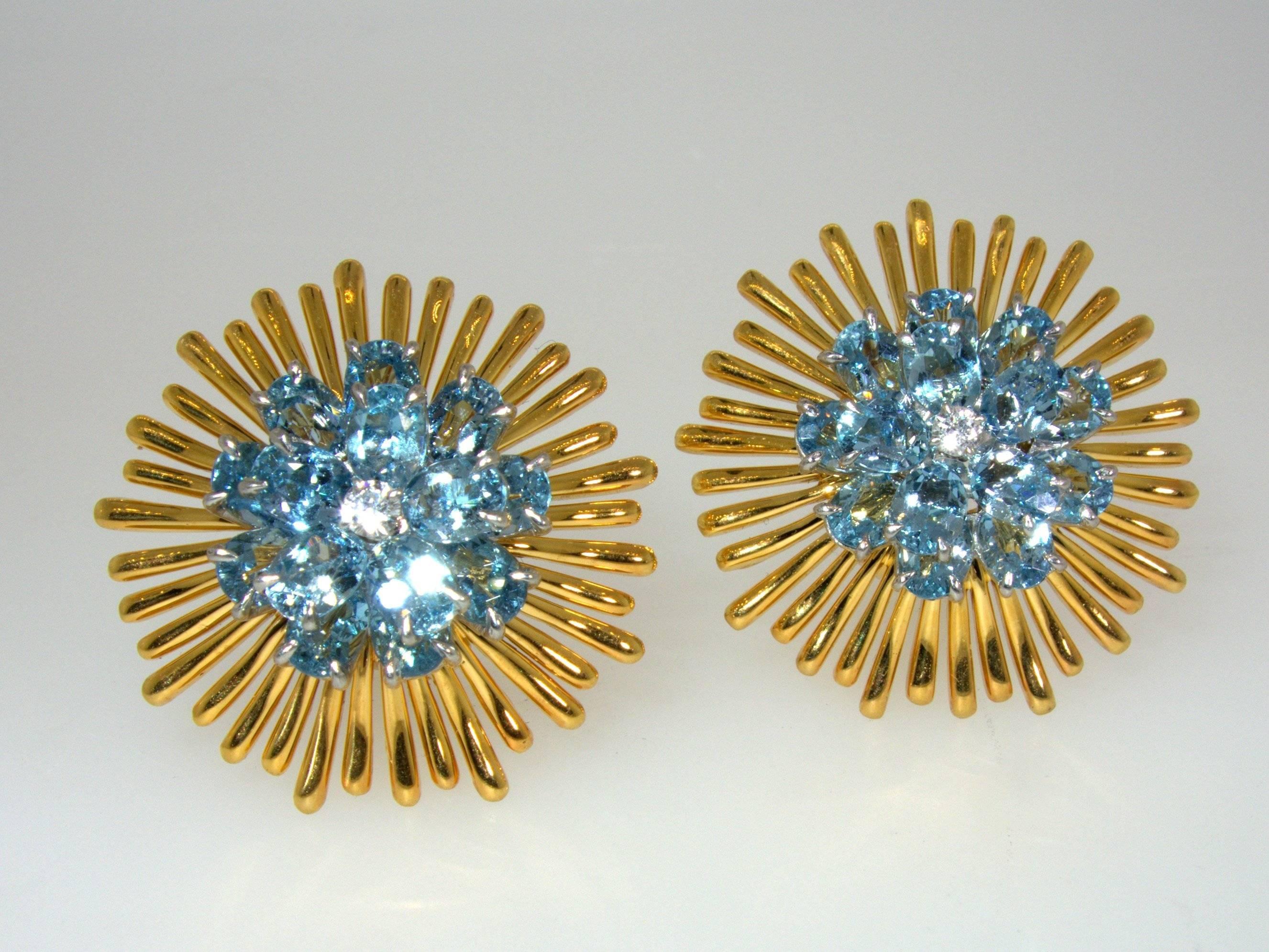 1950 Tiffany & Co. Retro aquamarine diamond Gold earrings 1