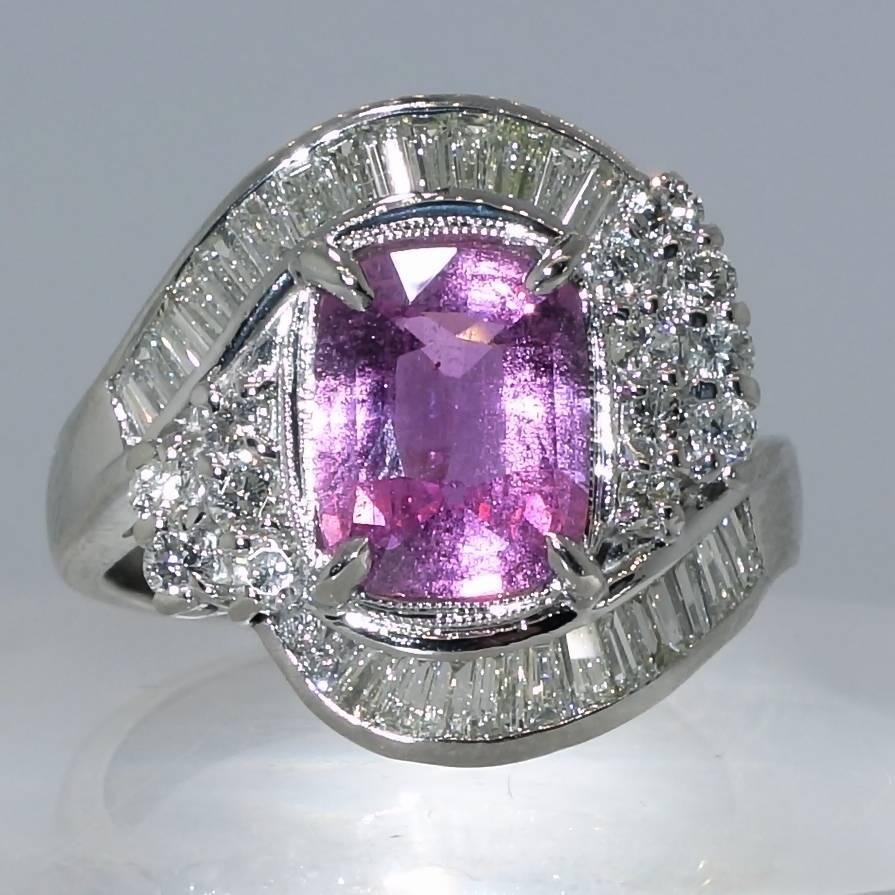 Pink Sapphire Diamond Platinum Ring In Excellent Condition In Aspen, CO