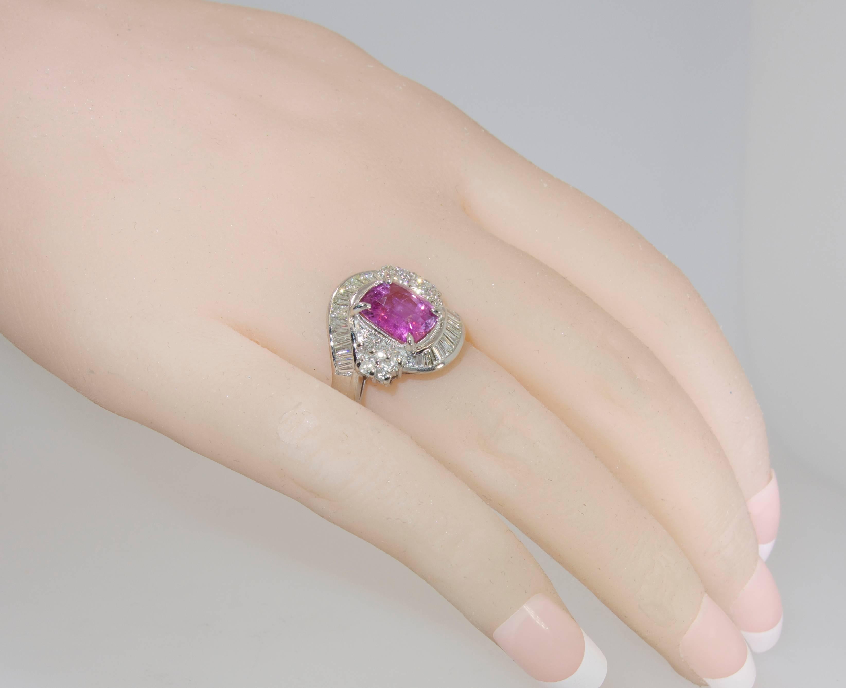 Pink Sapphire Diamond Platinum Ring 1