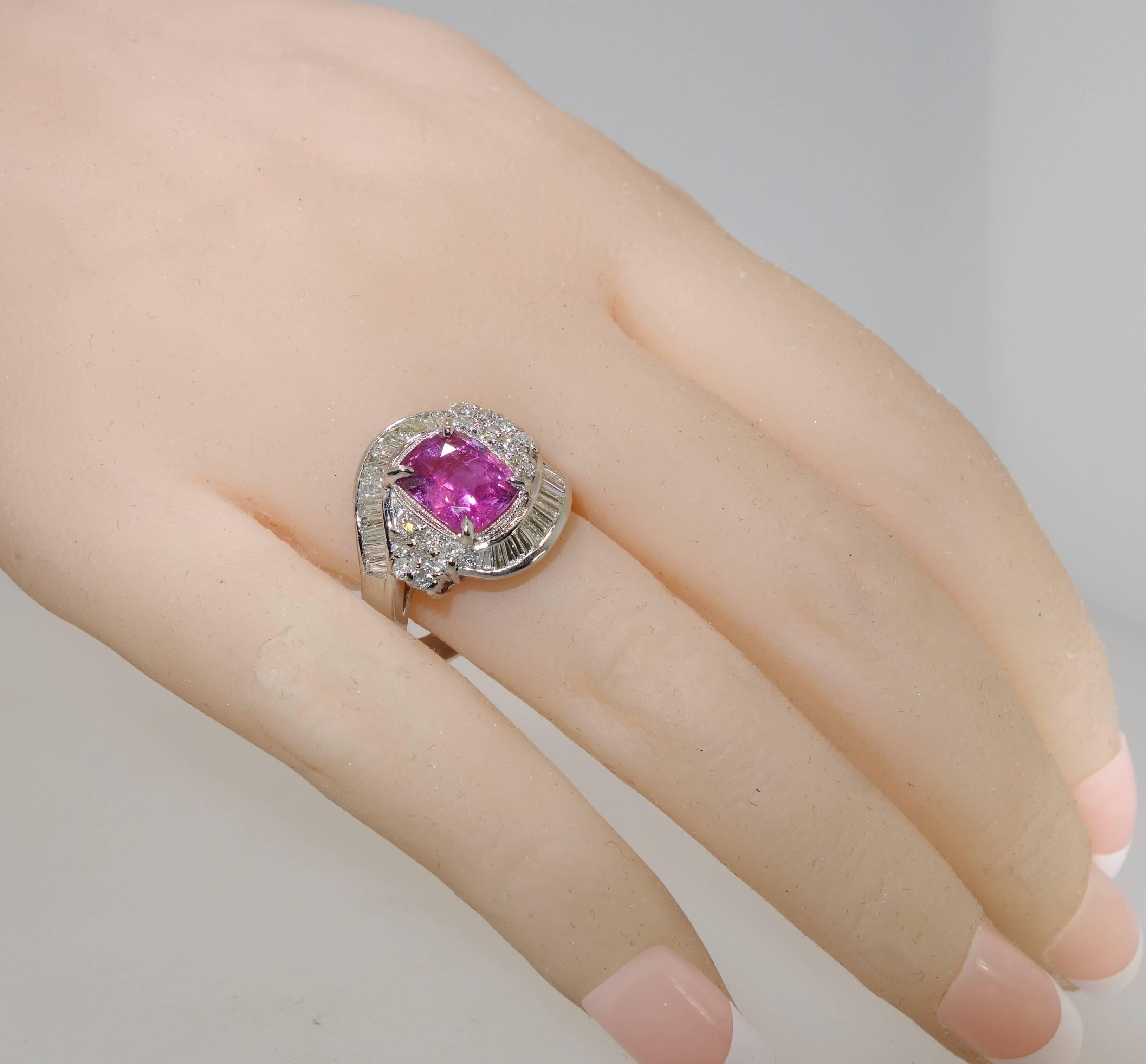 Pink Sapphire Diamond Platinum Ring 3