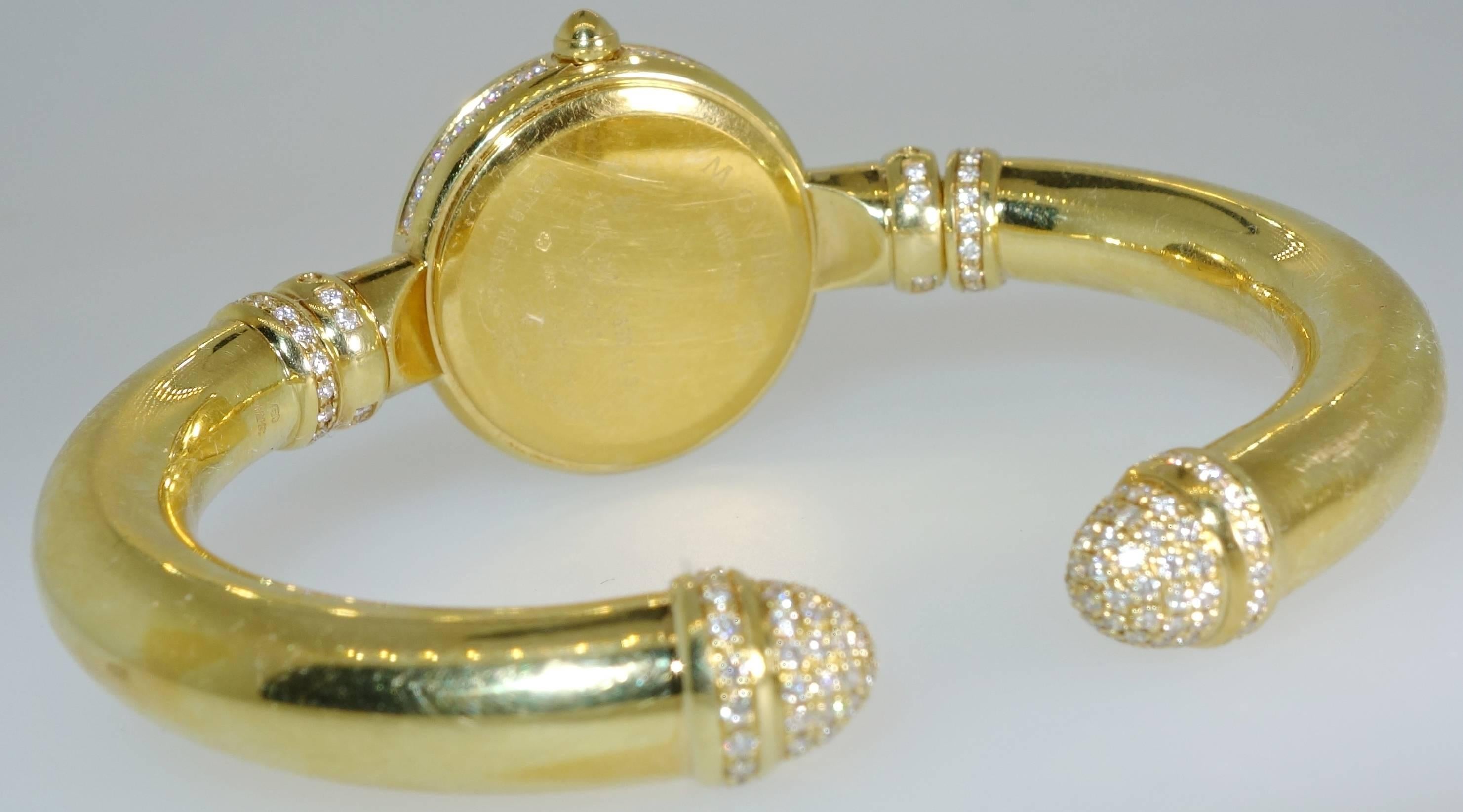 Women's Movado Ladies Yellow Gold Diamond Bangle Bracelet Quartz Wristwatch