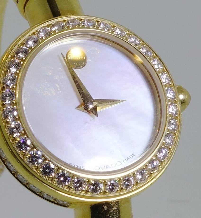 Movado Ladies Yellow Gold Diamond Bangle Bracelet Quartz Wristwatch 1
