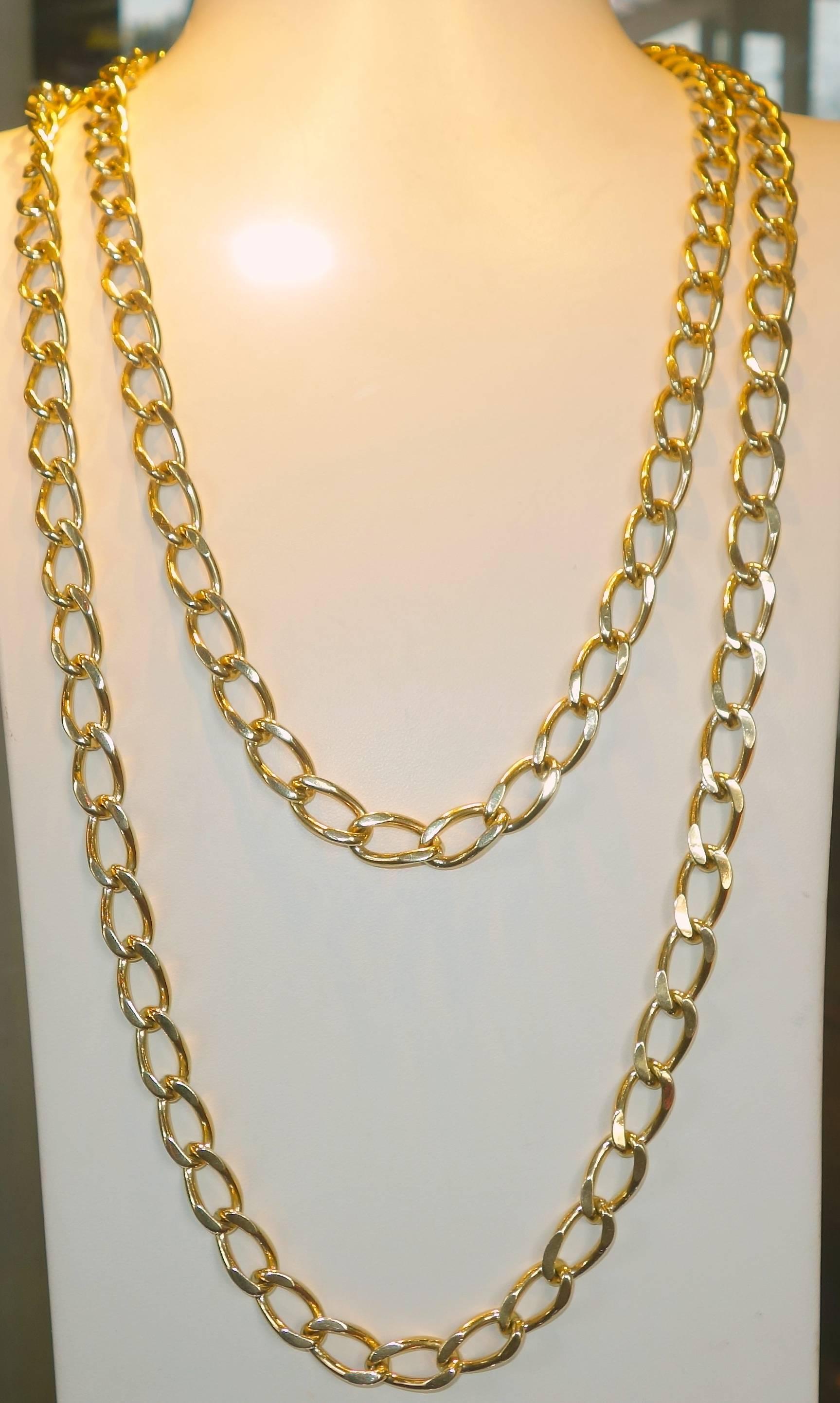 Contemporary Long Gold Chain Necklace and Bracelet