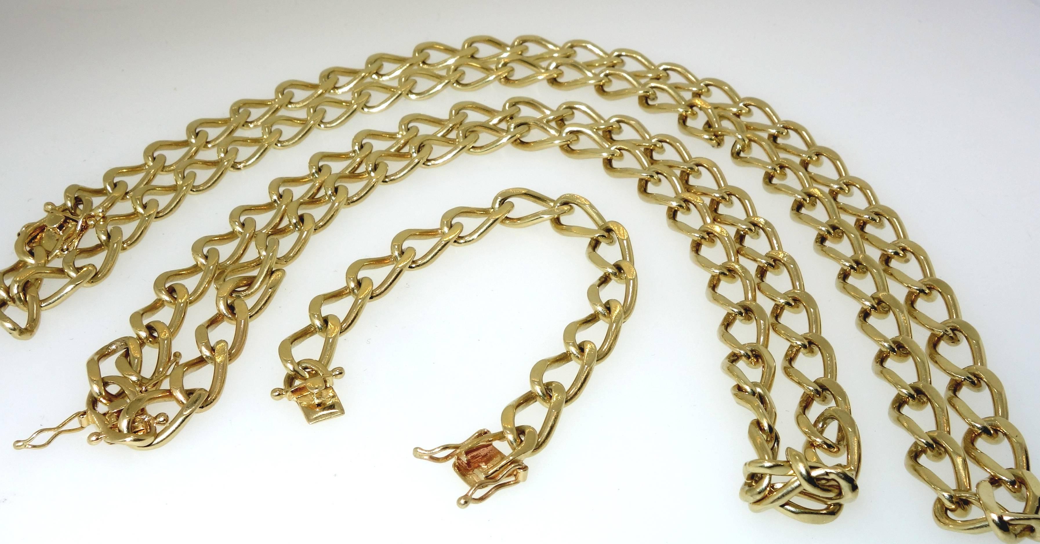 Women's or Men's Long Gold Chain Necklace and Bracelet