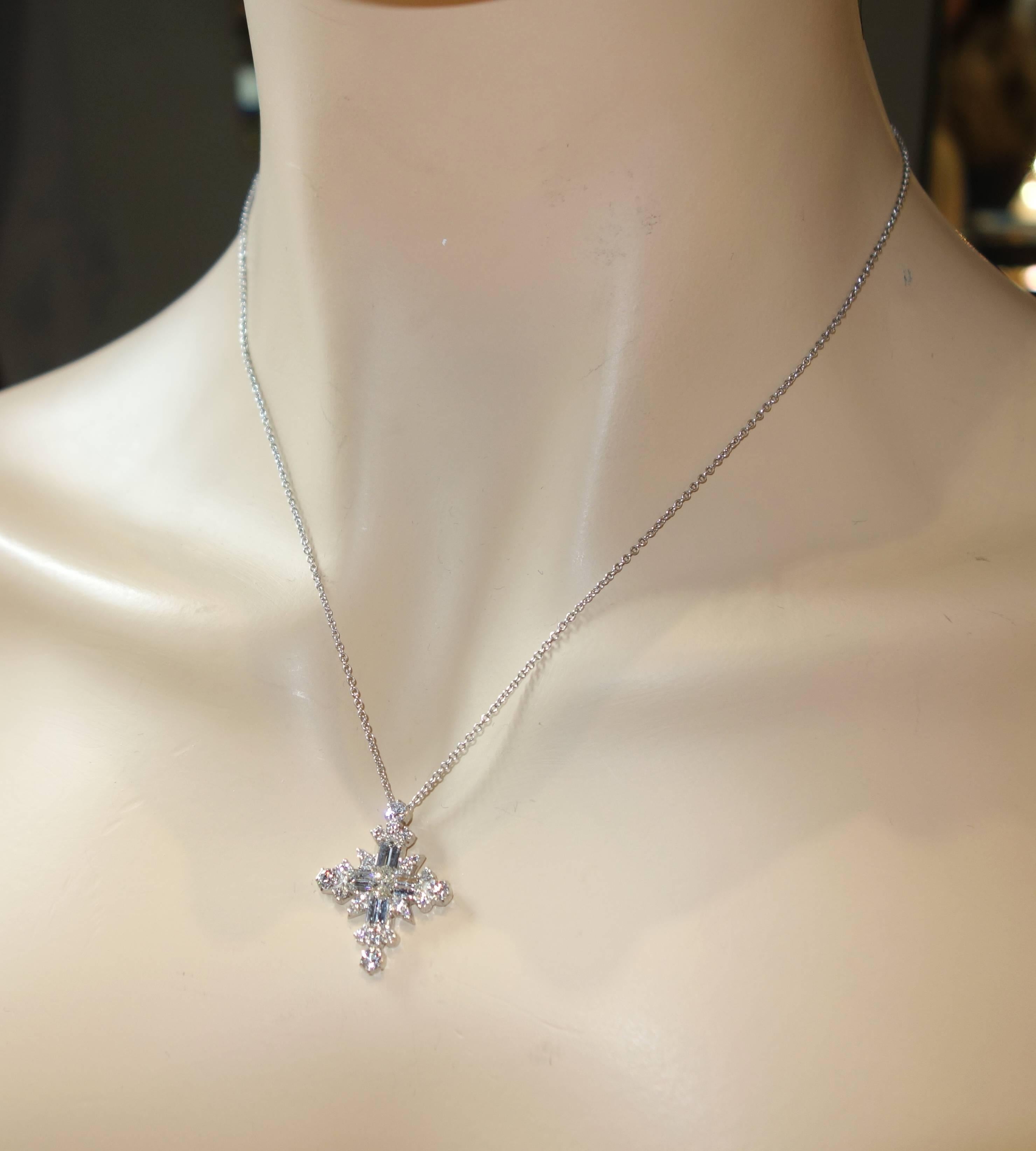 Contemporary Platinum Diamond Snowflake Cross