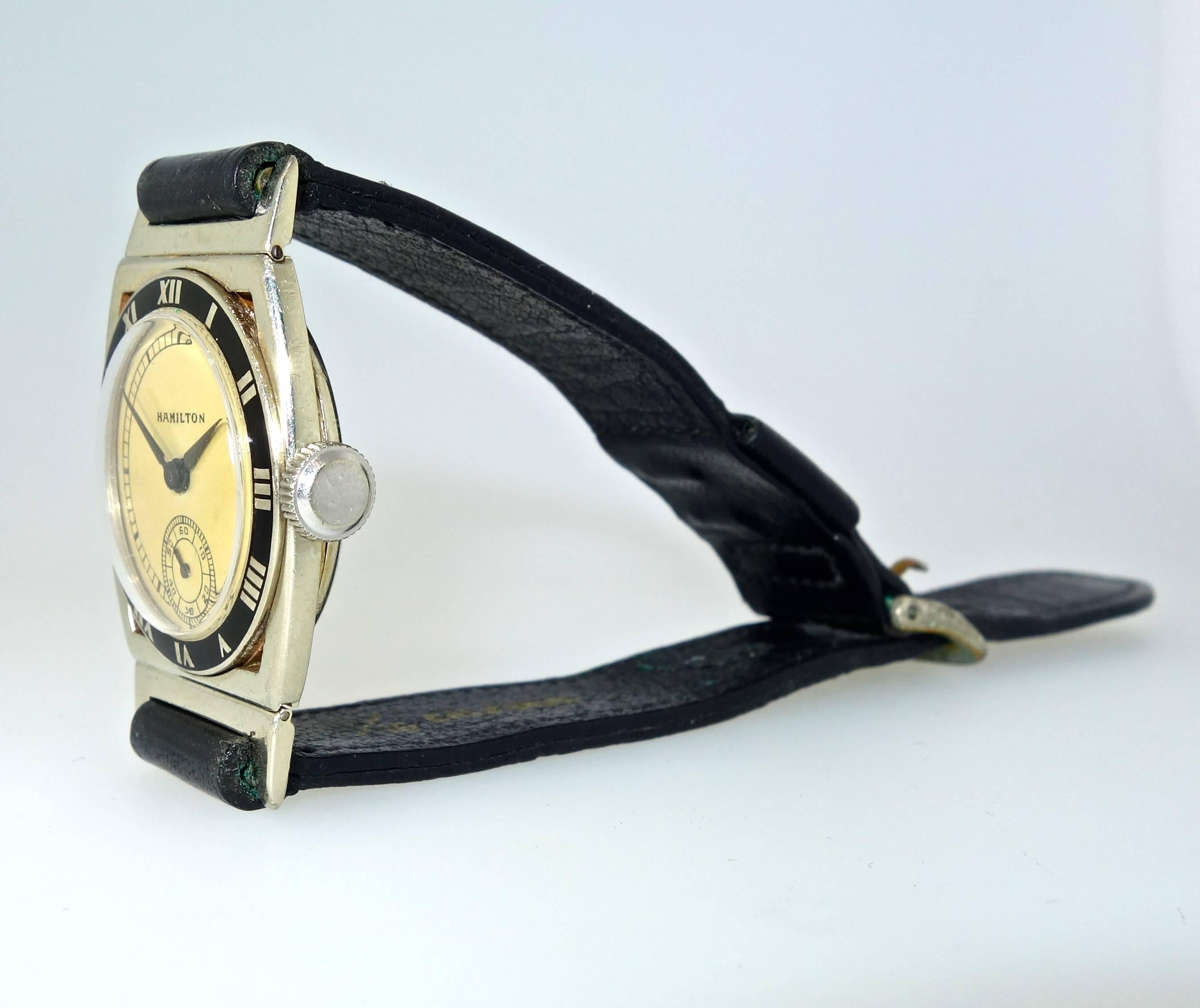 Hamilton introduced the Original Piping Rock in 1928 and continued making it until 1935. This  Art Deco Statement is 14K with black enamel is today a collector's item.    Lou Gehrig, in 1928,  received a Hamilton Piping Rock wristwatch for winning