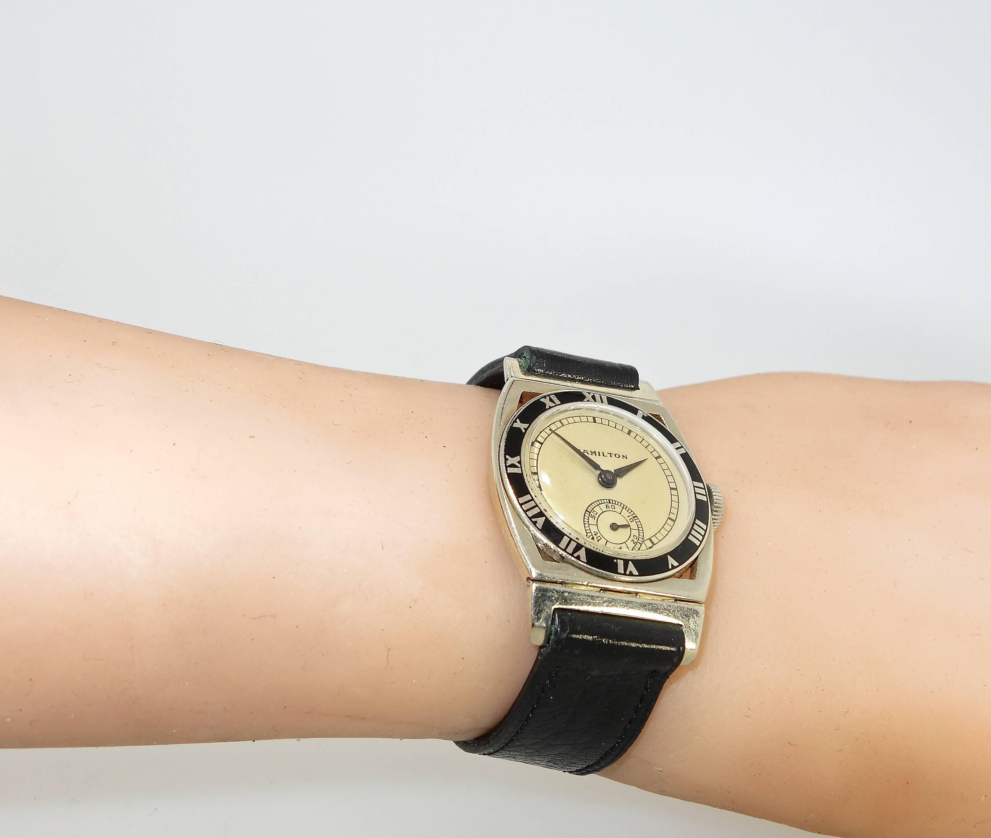 Art déco Hamilton Montre-bracelet manuelle en or blanc Piping Rock