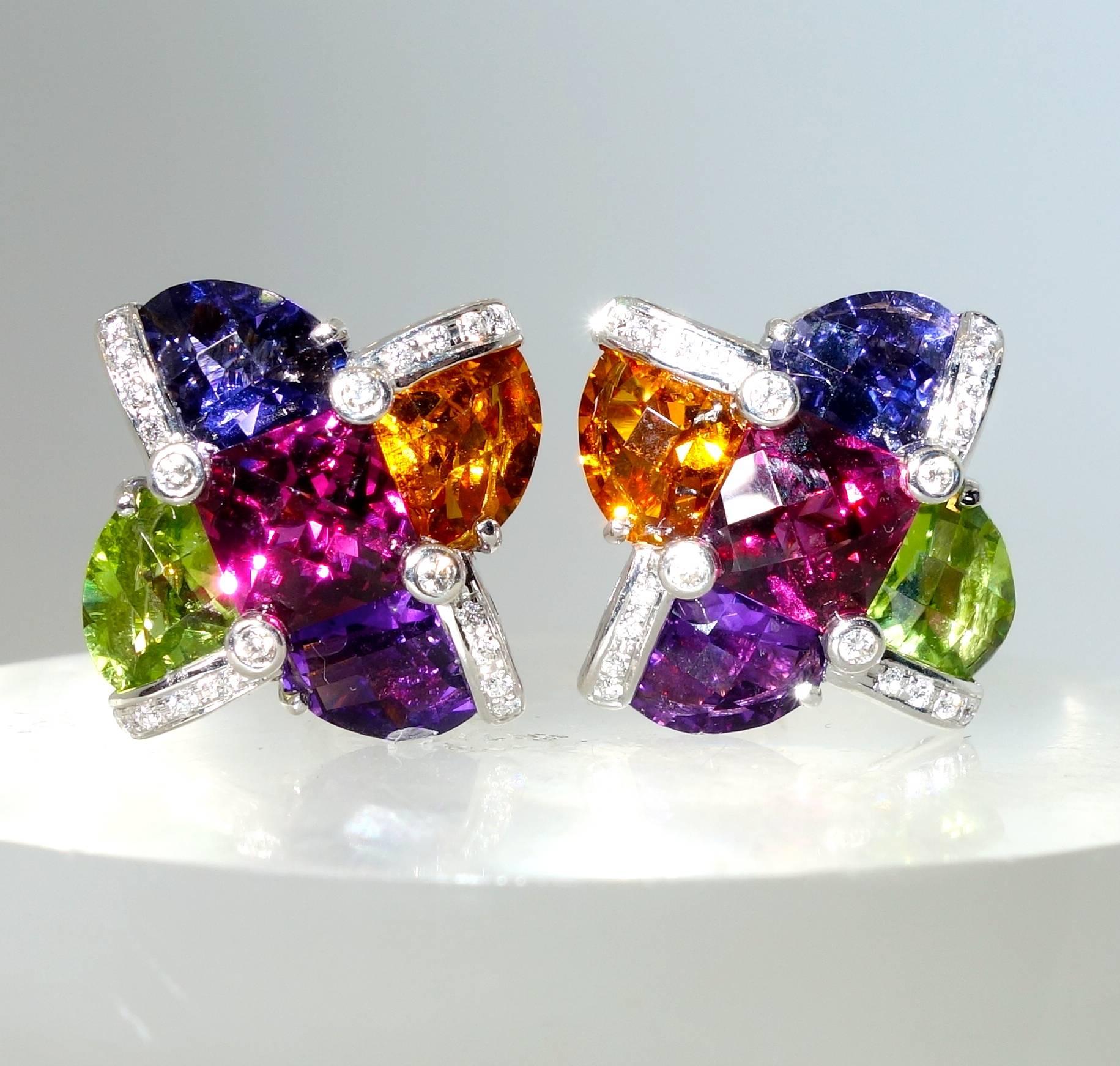 Colored Stone and Diamonds Earrings In Excellent Condition In Aspen, CO