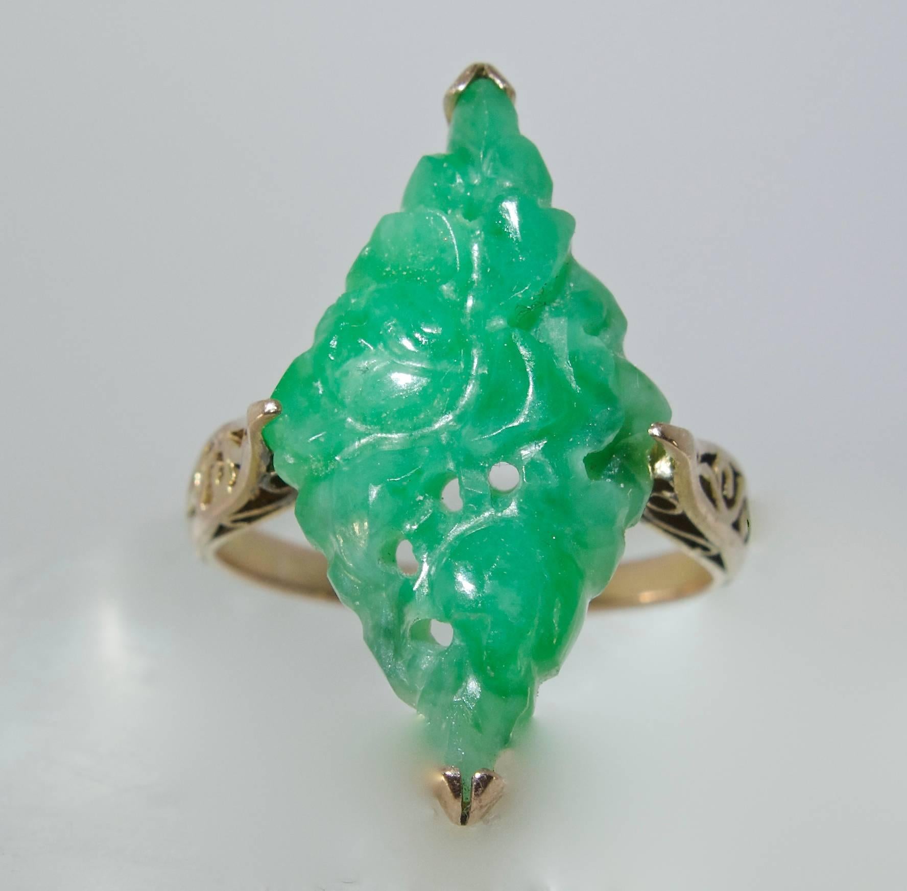 Women's or Men's Early Jadeite Jade Rose Gold Ring