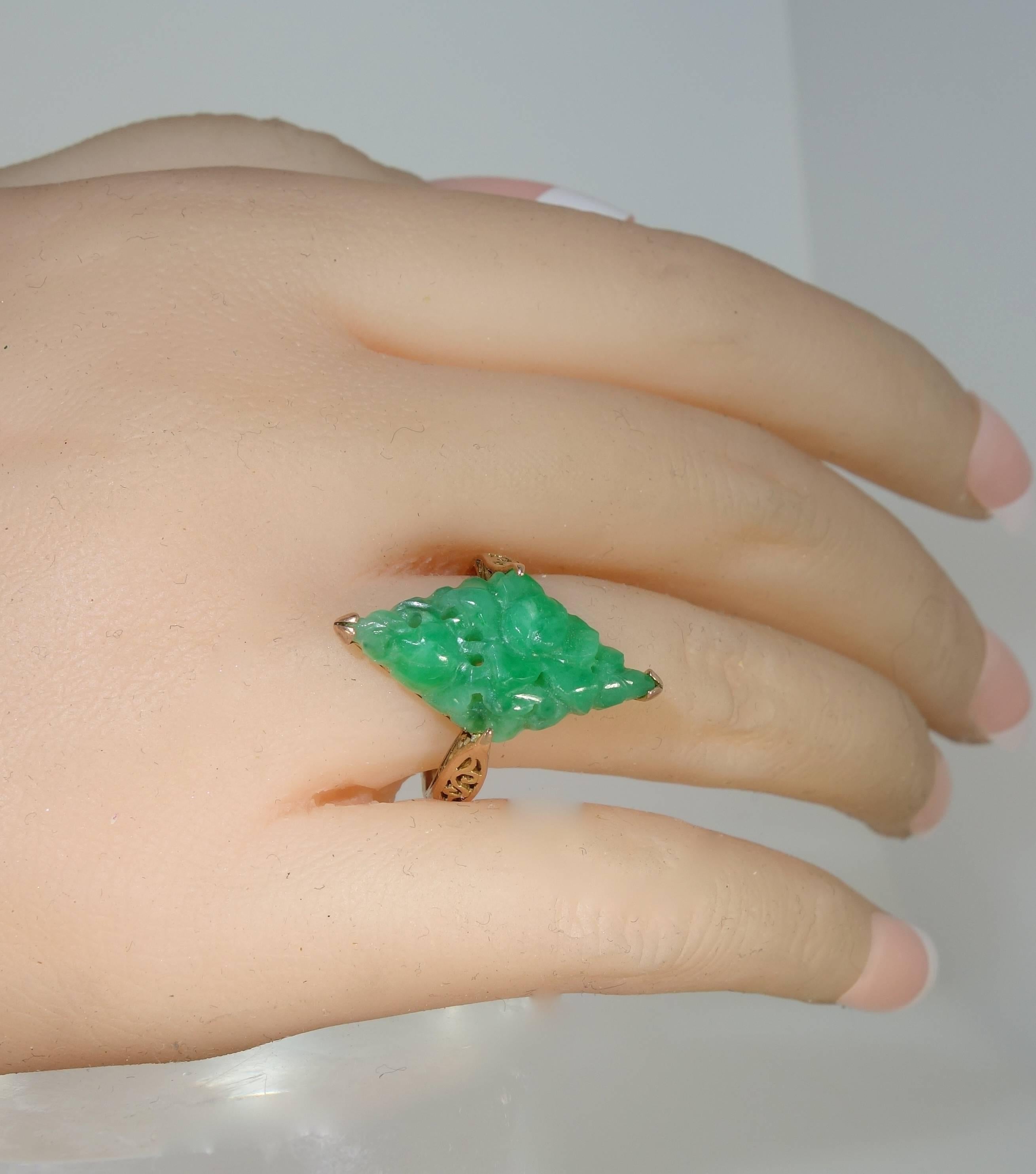 Early Jadeite Jade Rose Gold Ring 1