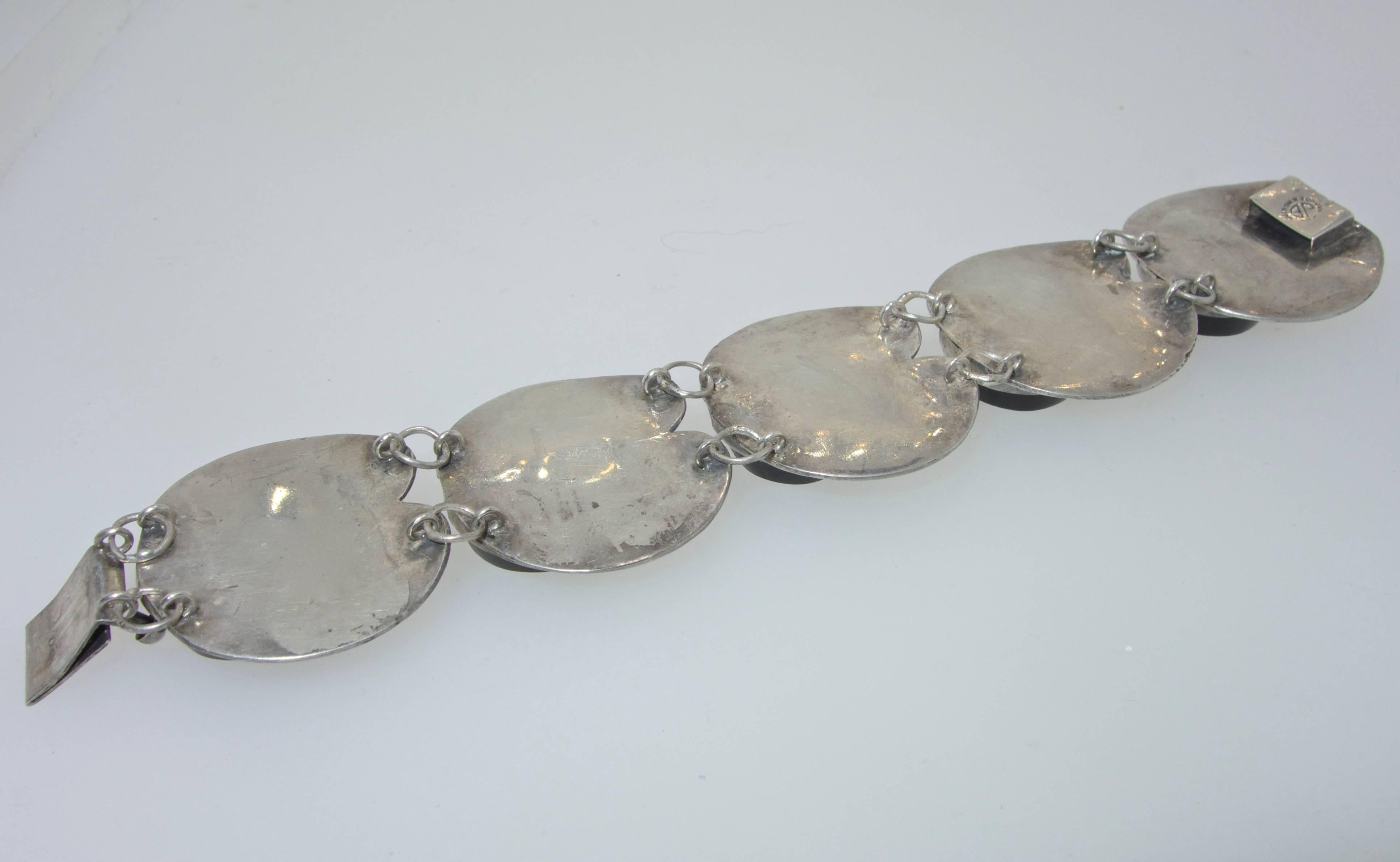 Women's or Men's Mexican Silver Onyx Bracelet, circa 1940