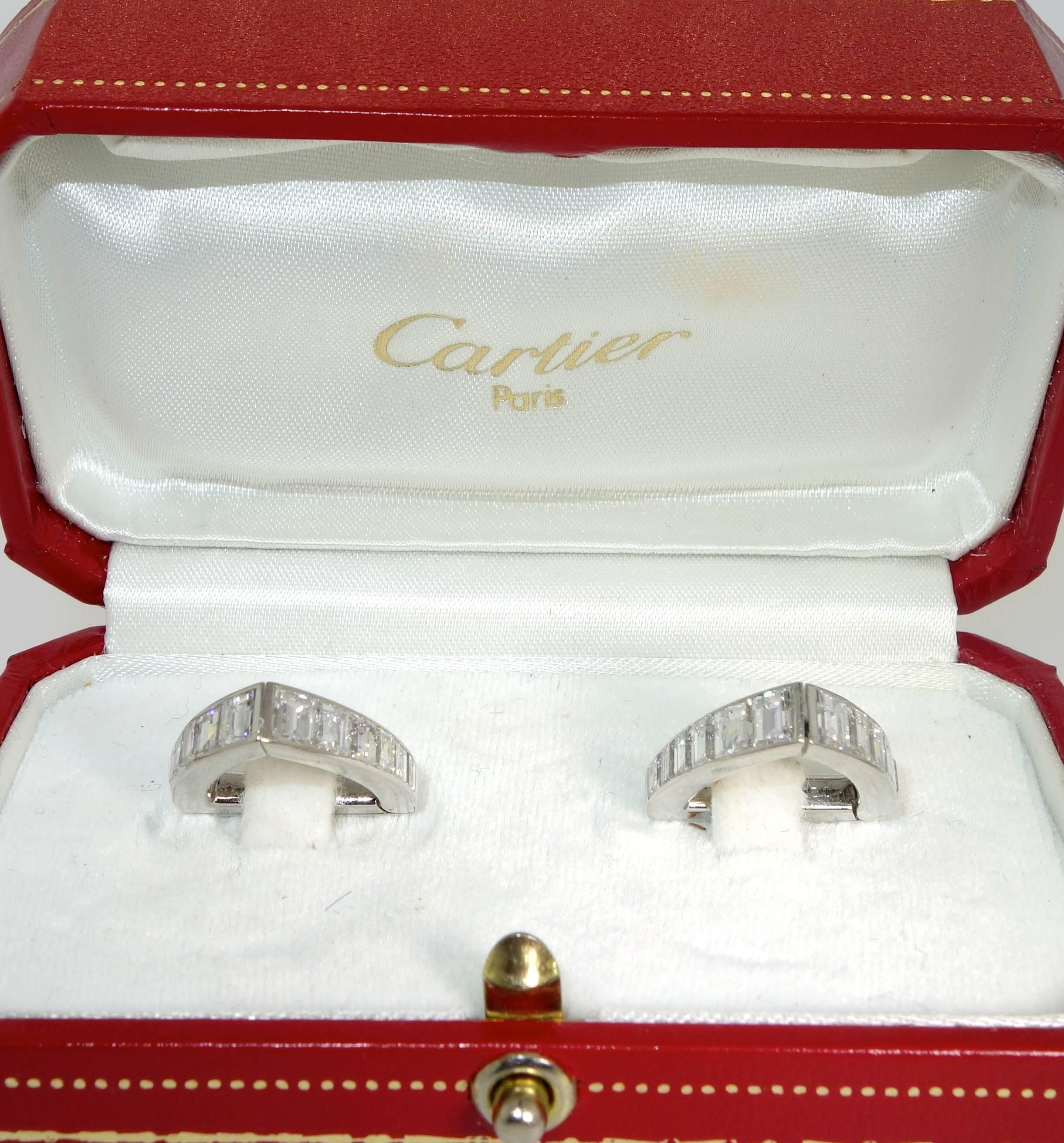 Cartier Diamond Platinum Cufflinks In Excellent Condition In Aspen, CO