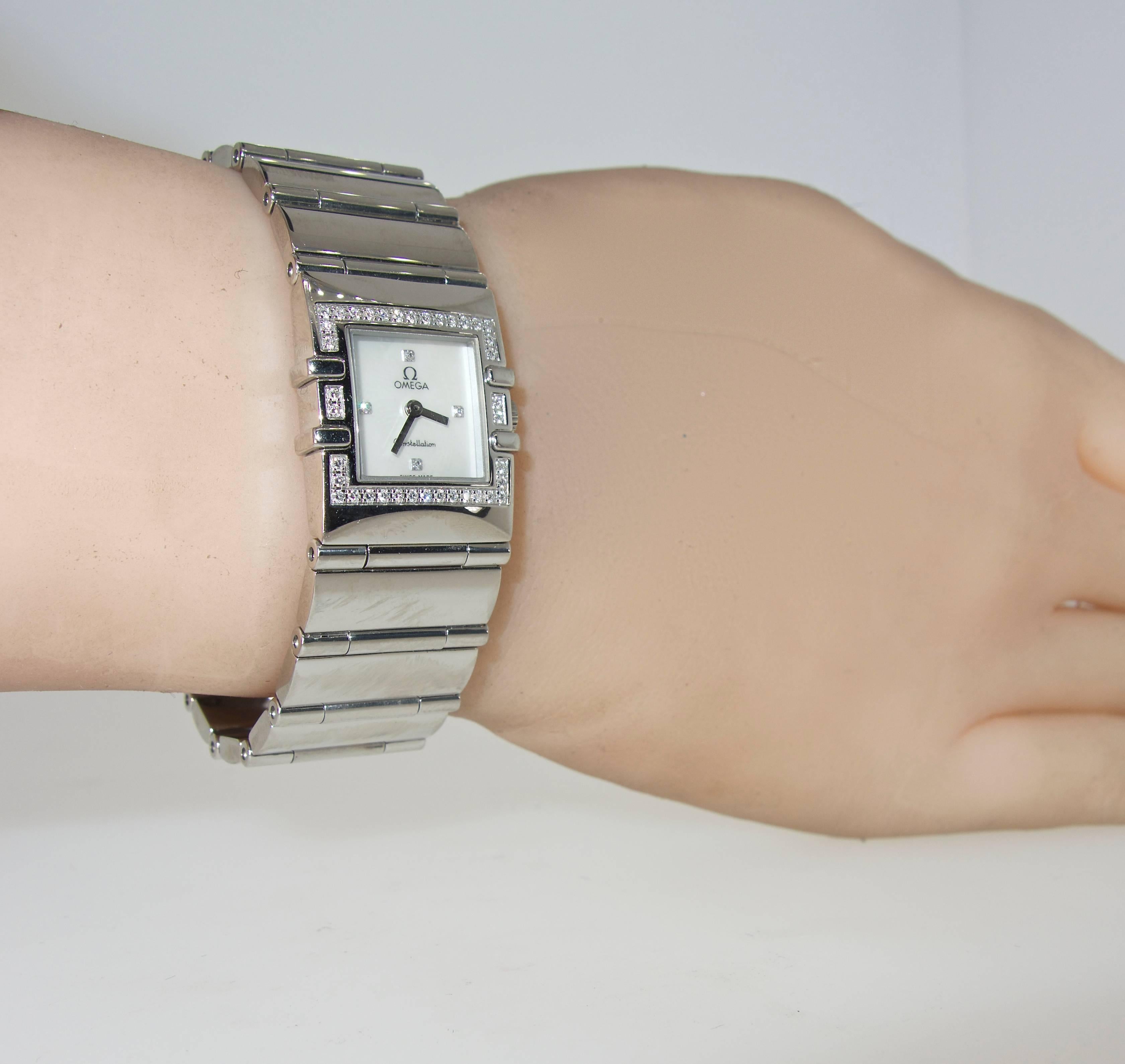 Omega Ladies Stainless Steel Diamond Constellation Quartz Wristwatch In Excellent Condition In Aspen, CO