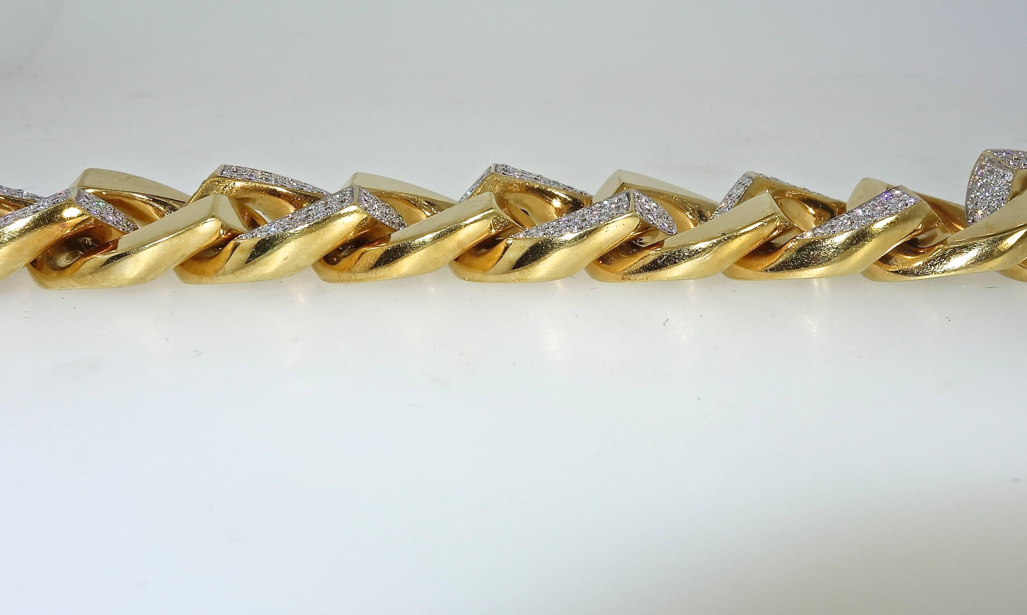 Substantial Diamond Yellow Gold Curb Link Bracelet, circa 1960 In Excellent Condition In Aspen, CO