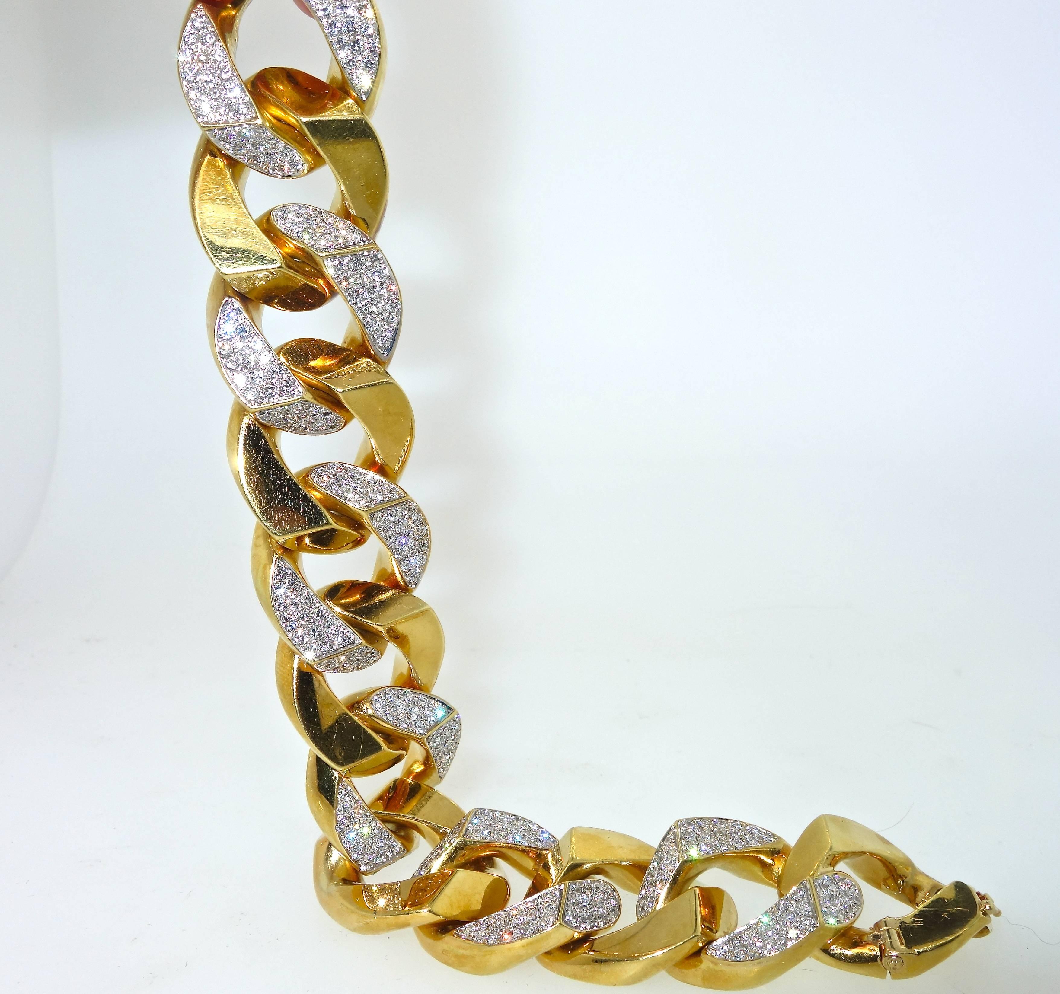 Women's or Men's Substantial Diamond Yellow Gold Curb Link Bracelet, circa 1960