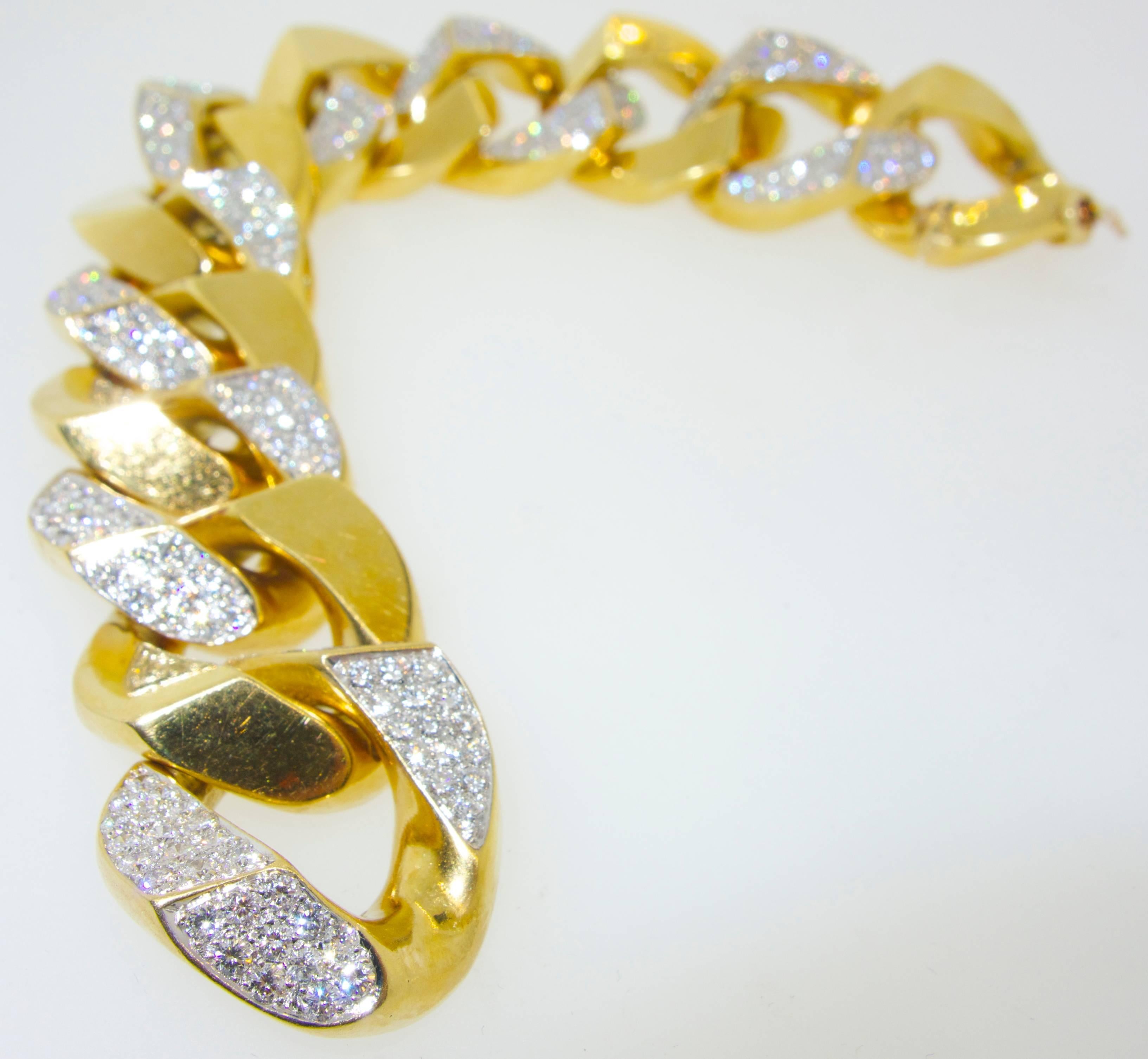 Substantial Diamond Yellow Gold Curb Link Bracelet, circa 1960 2