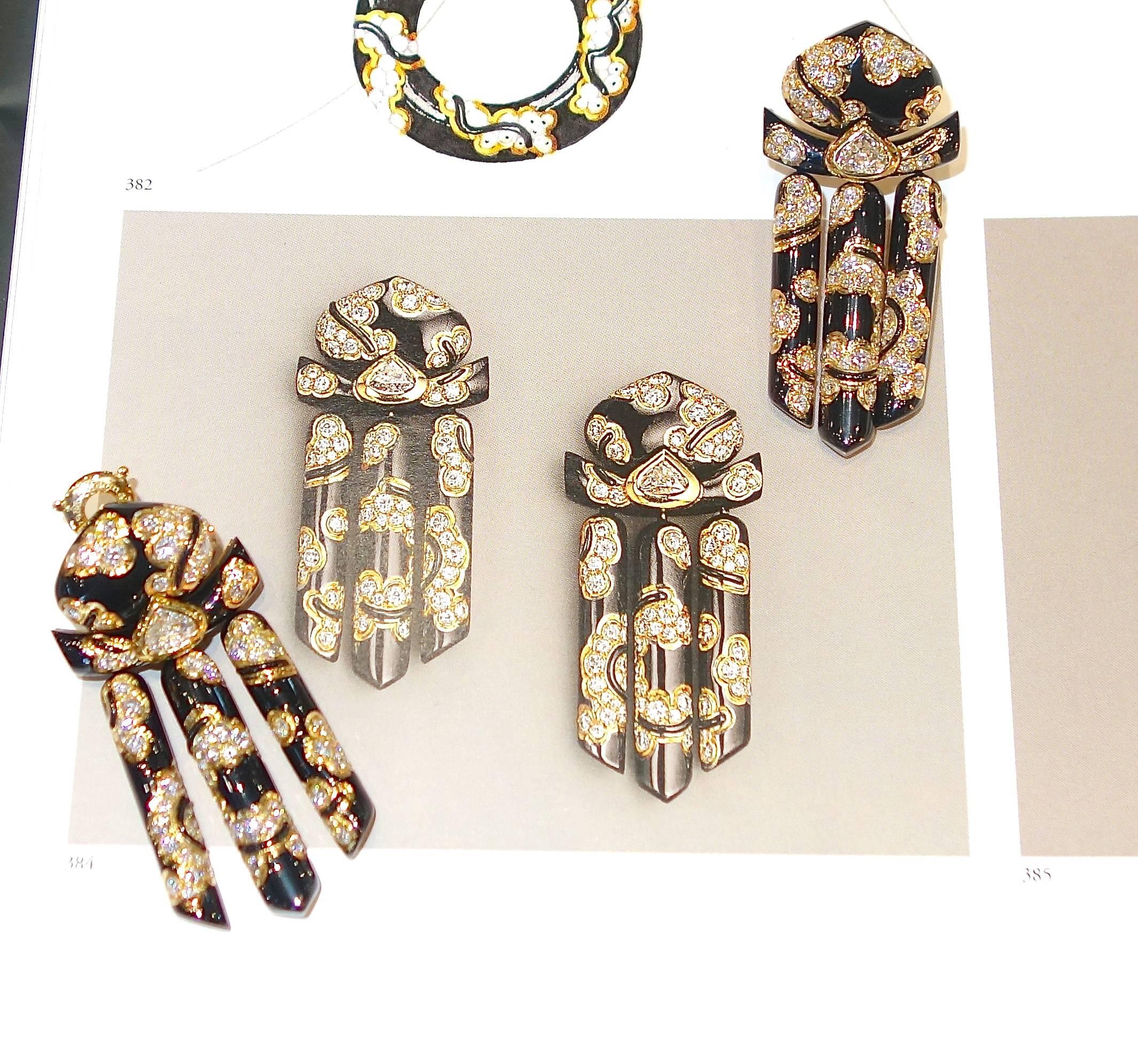 Contemporary Marina B Black Enamel Diamond Gold Earrings