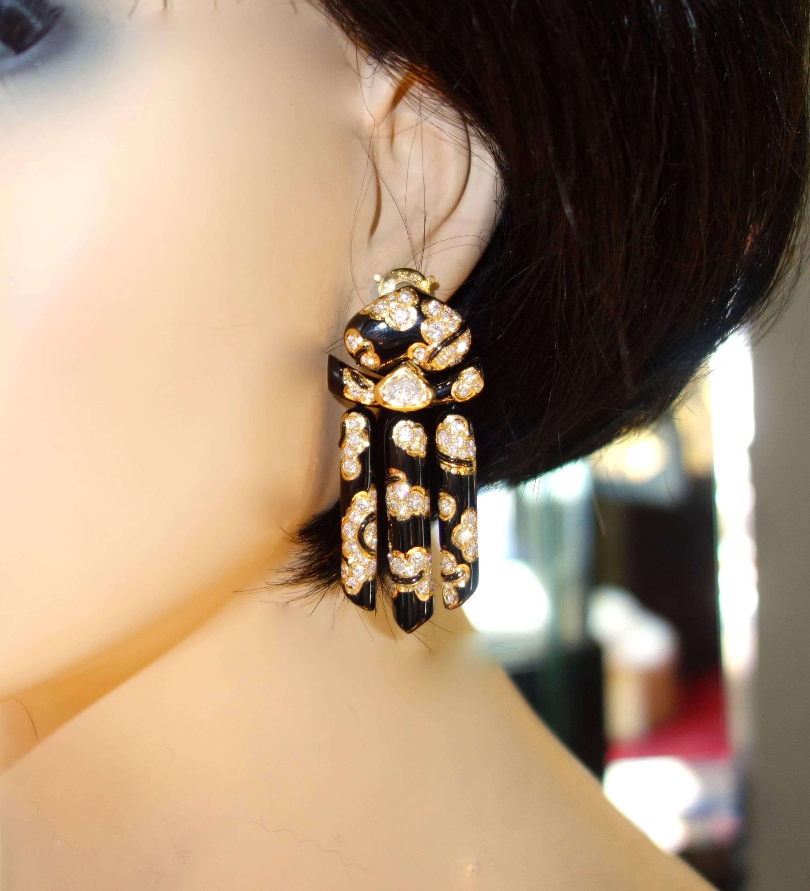 Marina B Black Enamel Diamond Gold Earrings In Excellent Condition In Aspen, CO
