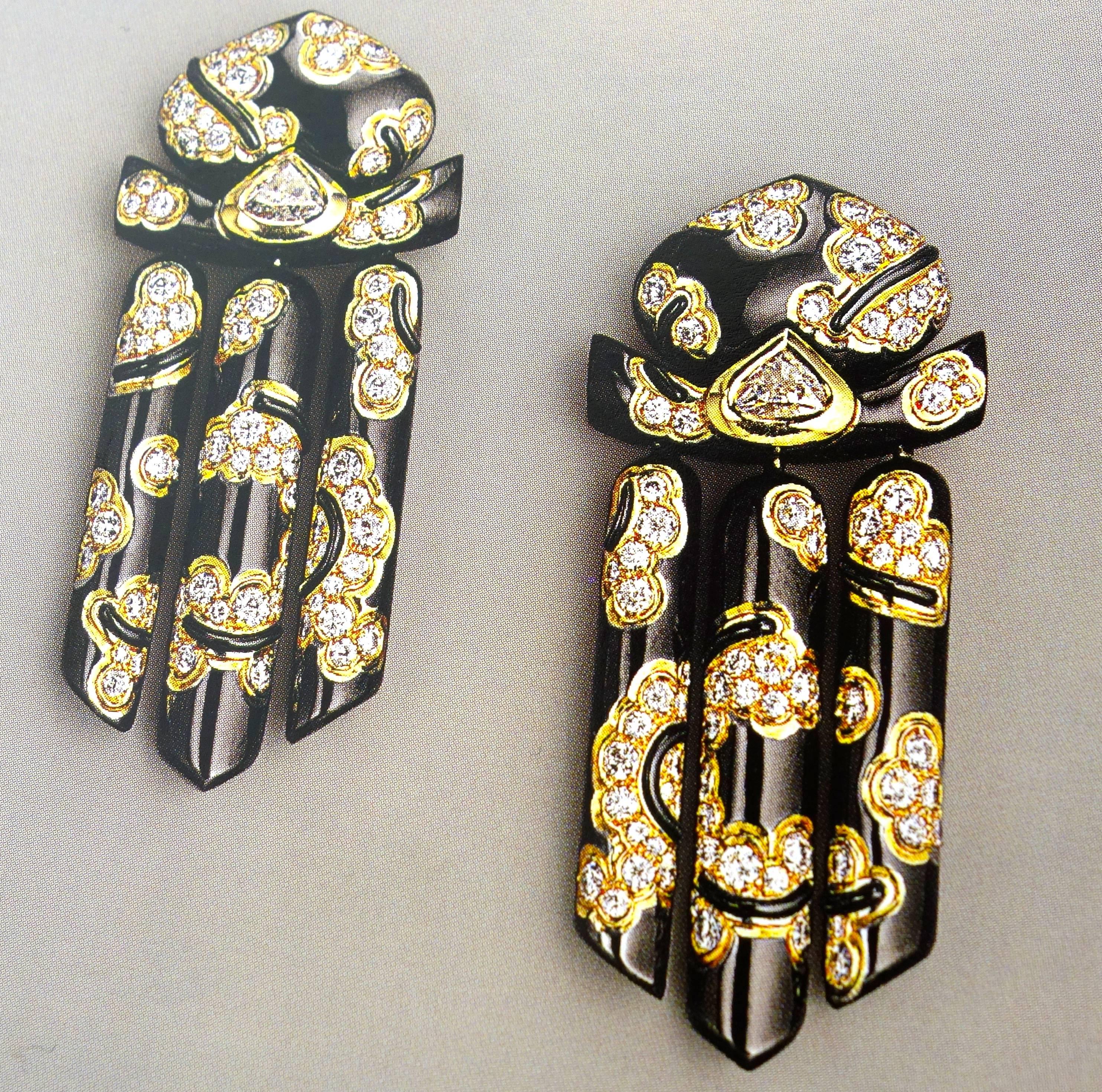 Marina B Black Enamel Diamond Gold Earrings 1