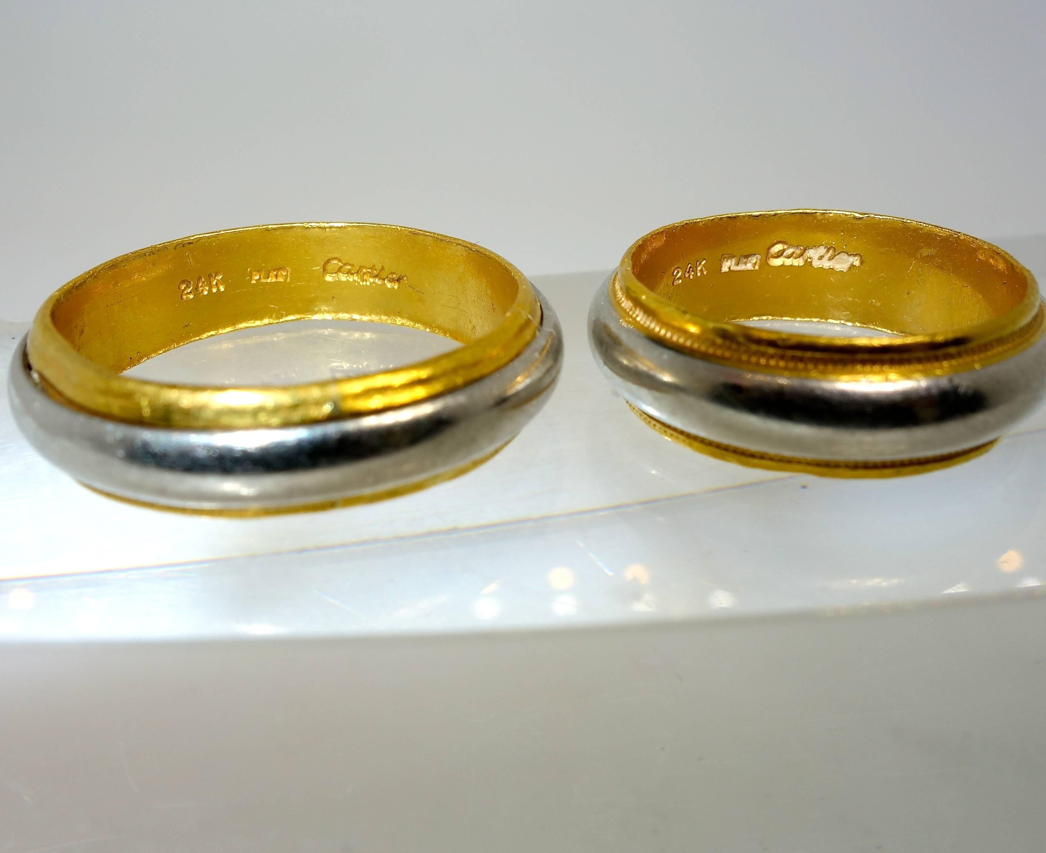 Contemporary Cartier Gold Platinum Wedding Band Rings