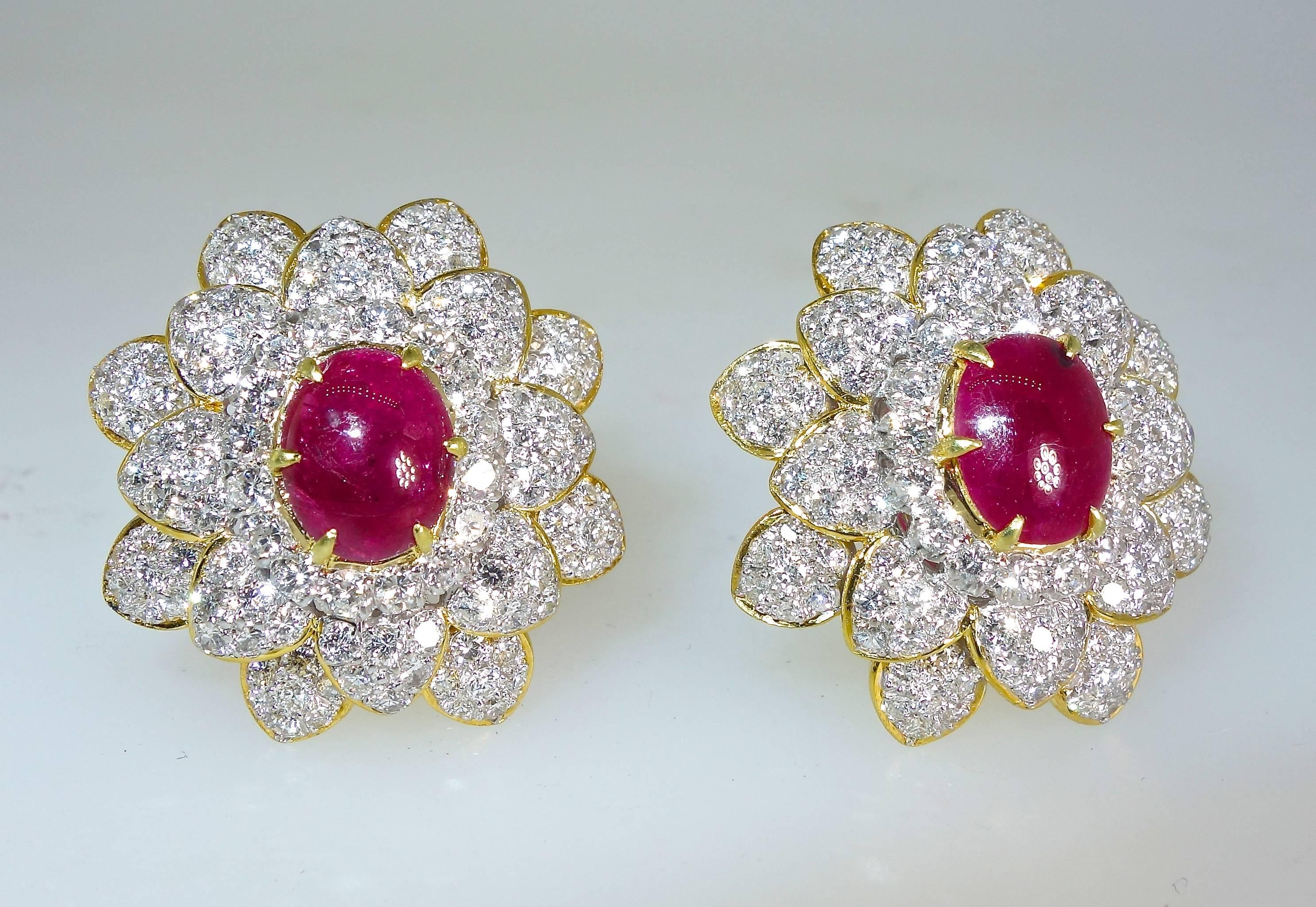 Contemporary Ruby Diamond Gold Cluster Earrings