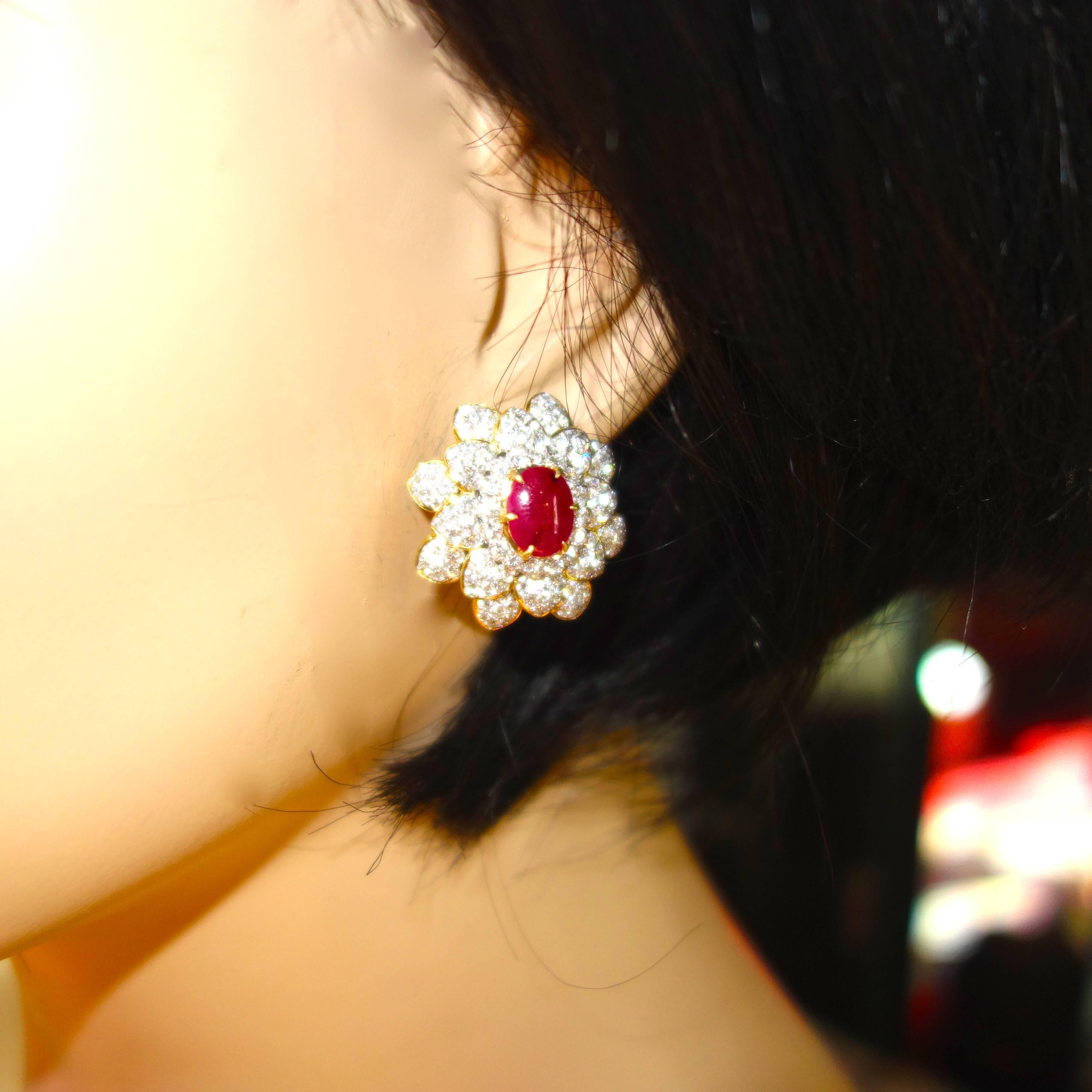Women's Ruby Diamond Gold Cluster Earrings
