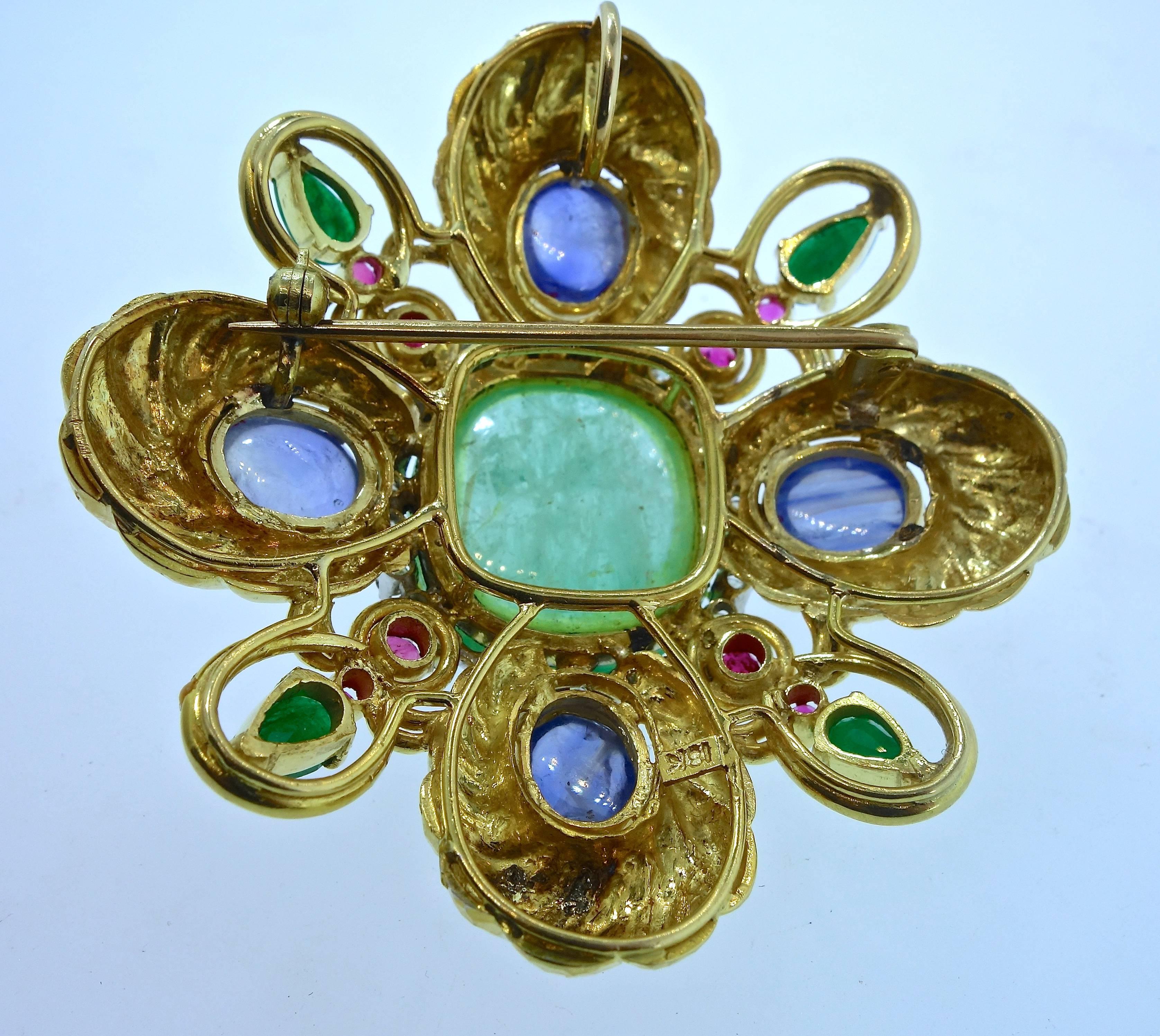 Contemporary 1960s Large Multi Stone Gold Brooch