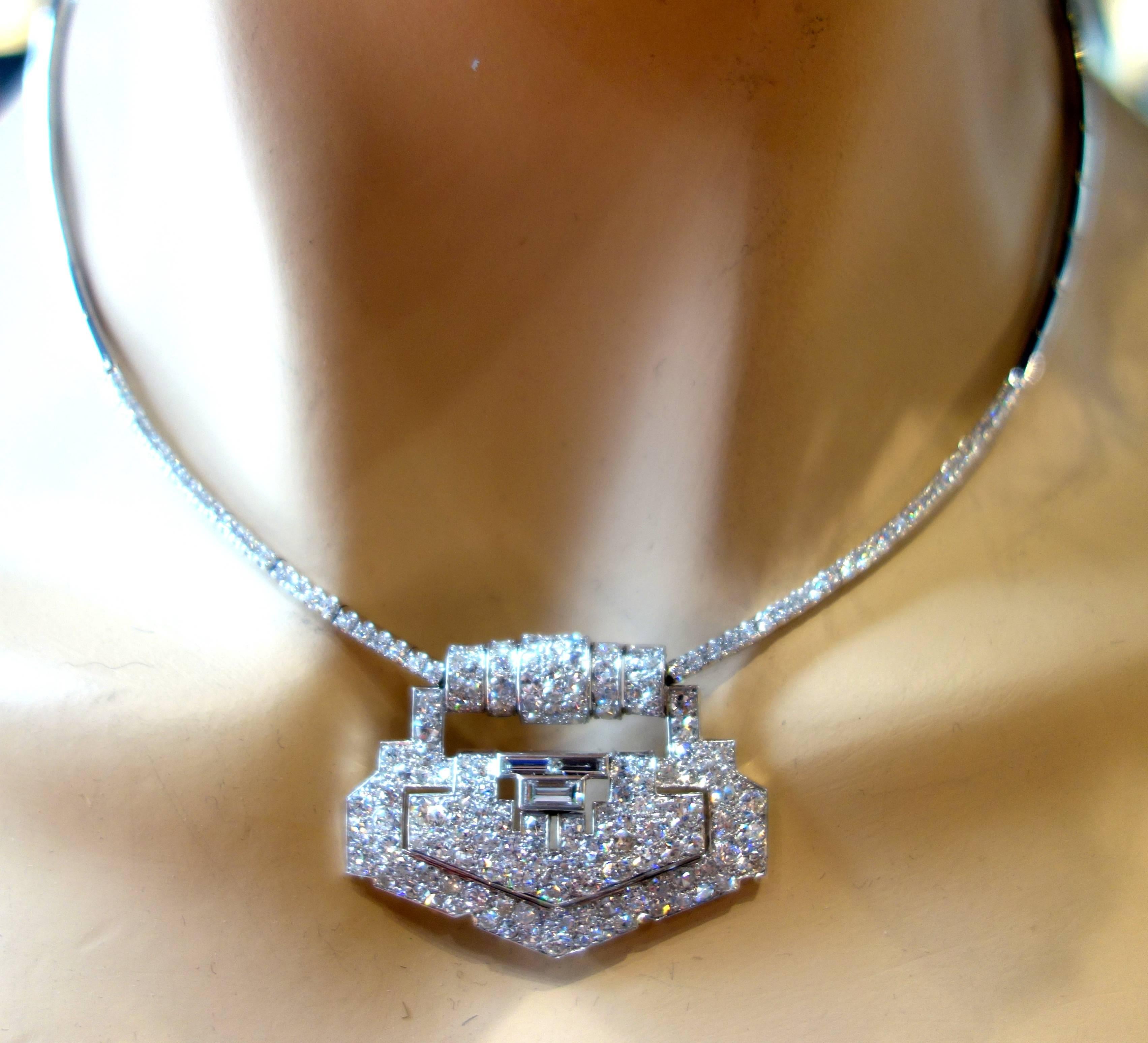 Art Deco Diamond Platinum Pendant Necklace, circa 1930 2