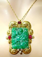 Fine Natural Jade Ruby Diamond gold Clip, circa 1960