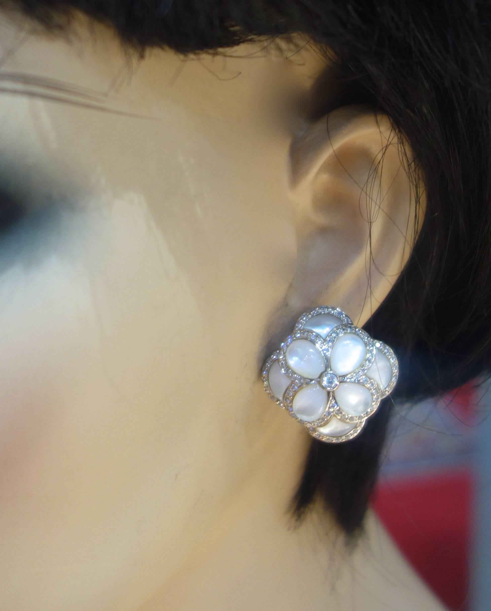 Fancy Cut Mother-of-Pearl and Diamond Earrings In Excellent Condition In Aspen, CO