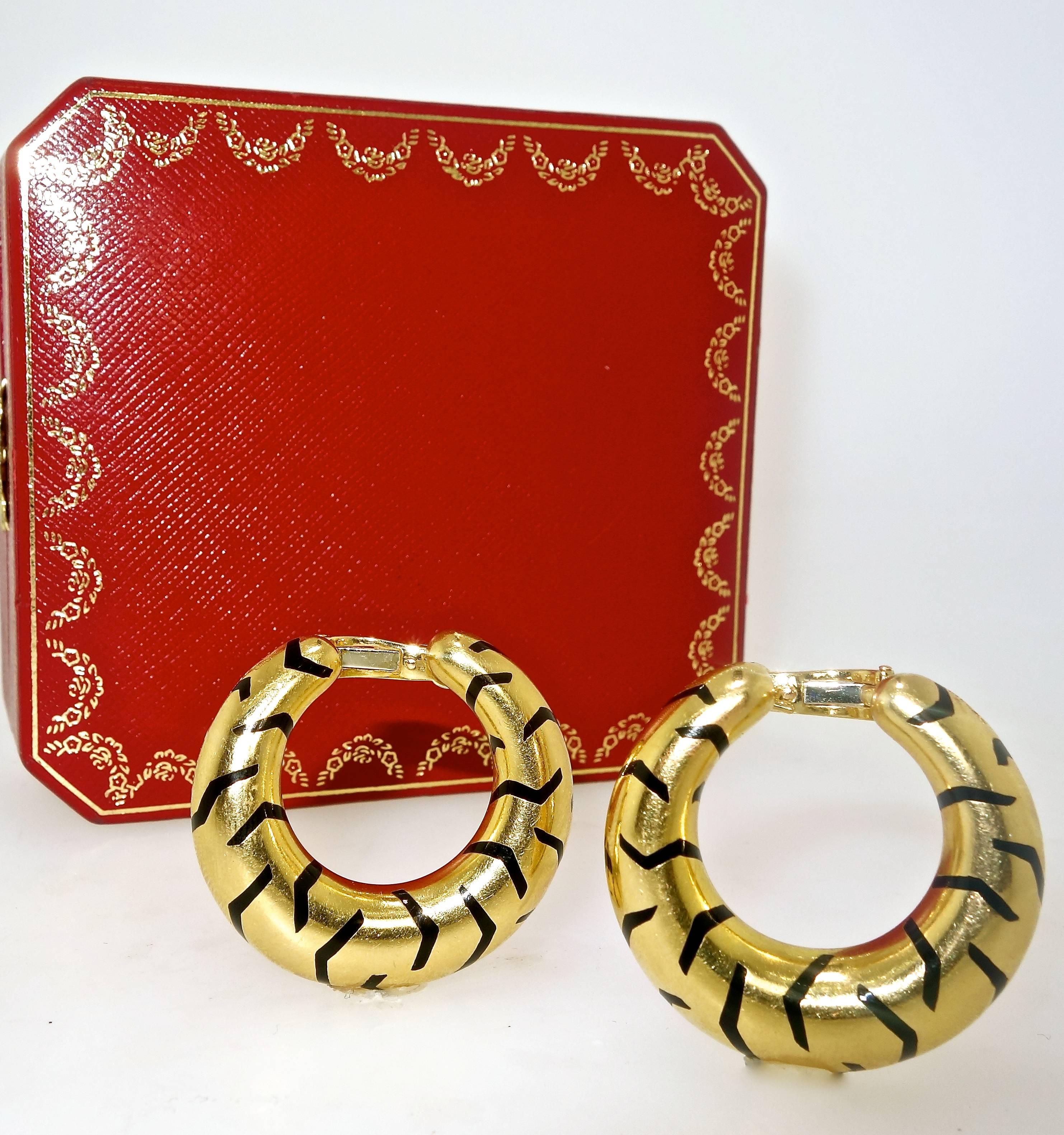 Contemporary Cartier Paris Gold Tiger Stripe Earrings