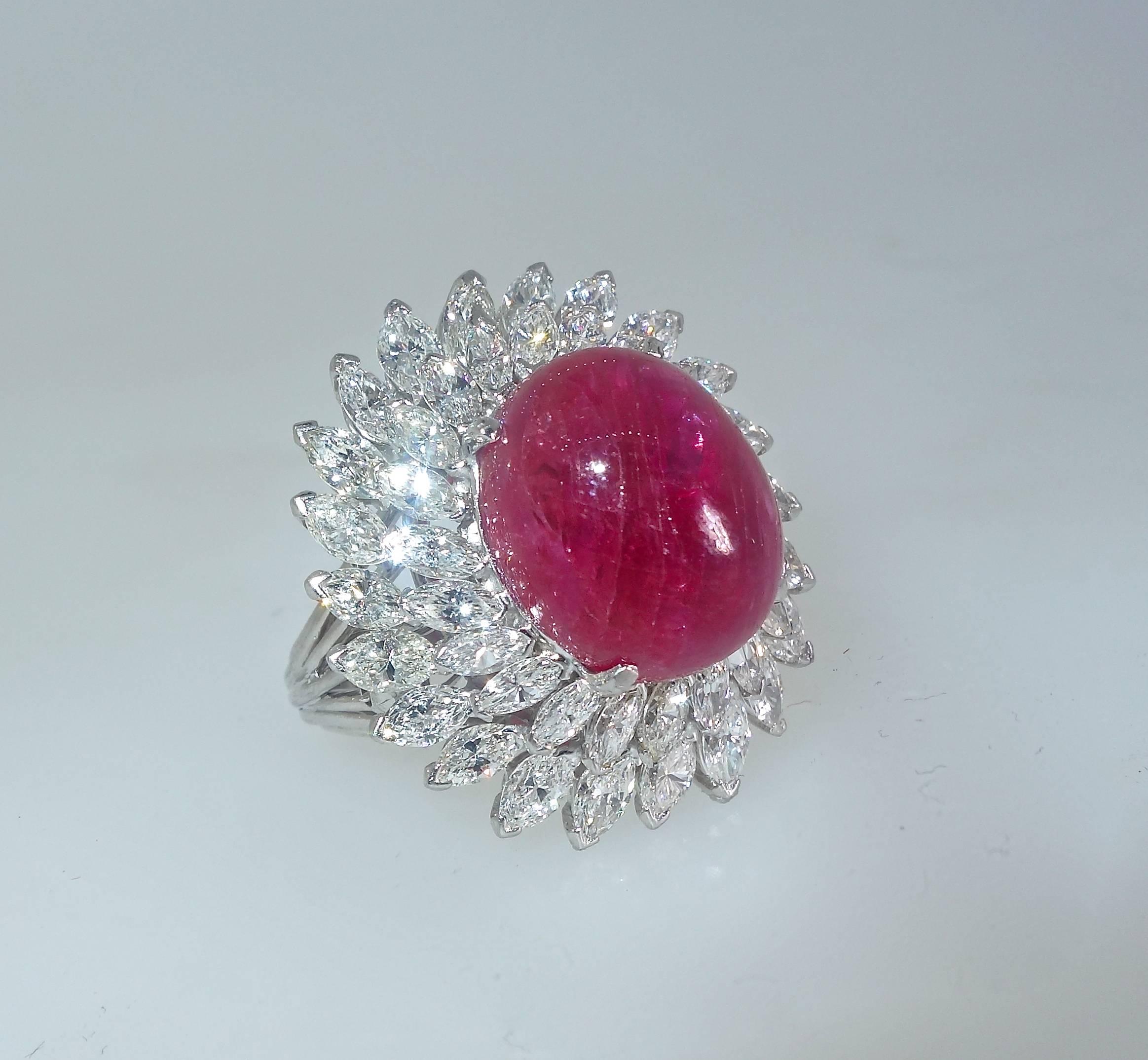 Contemporary Natural Unheated  Ruby and Diamond Platinum Ring Pendant