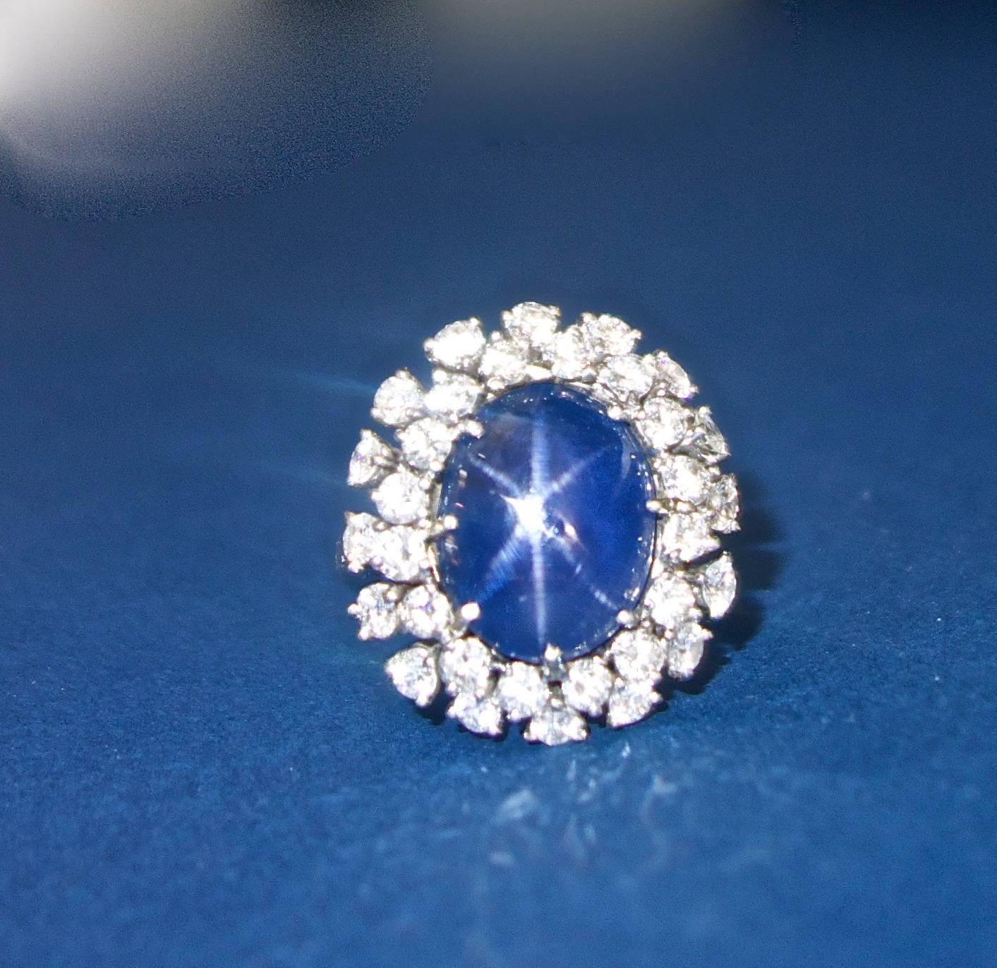 Contemporary Ceylon Star Sapphire and Diamond Ring