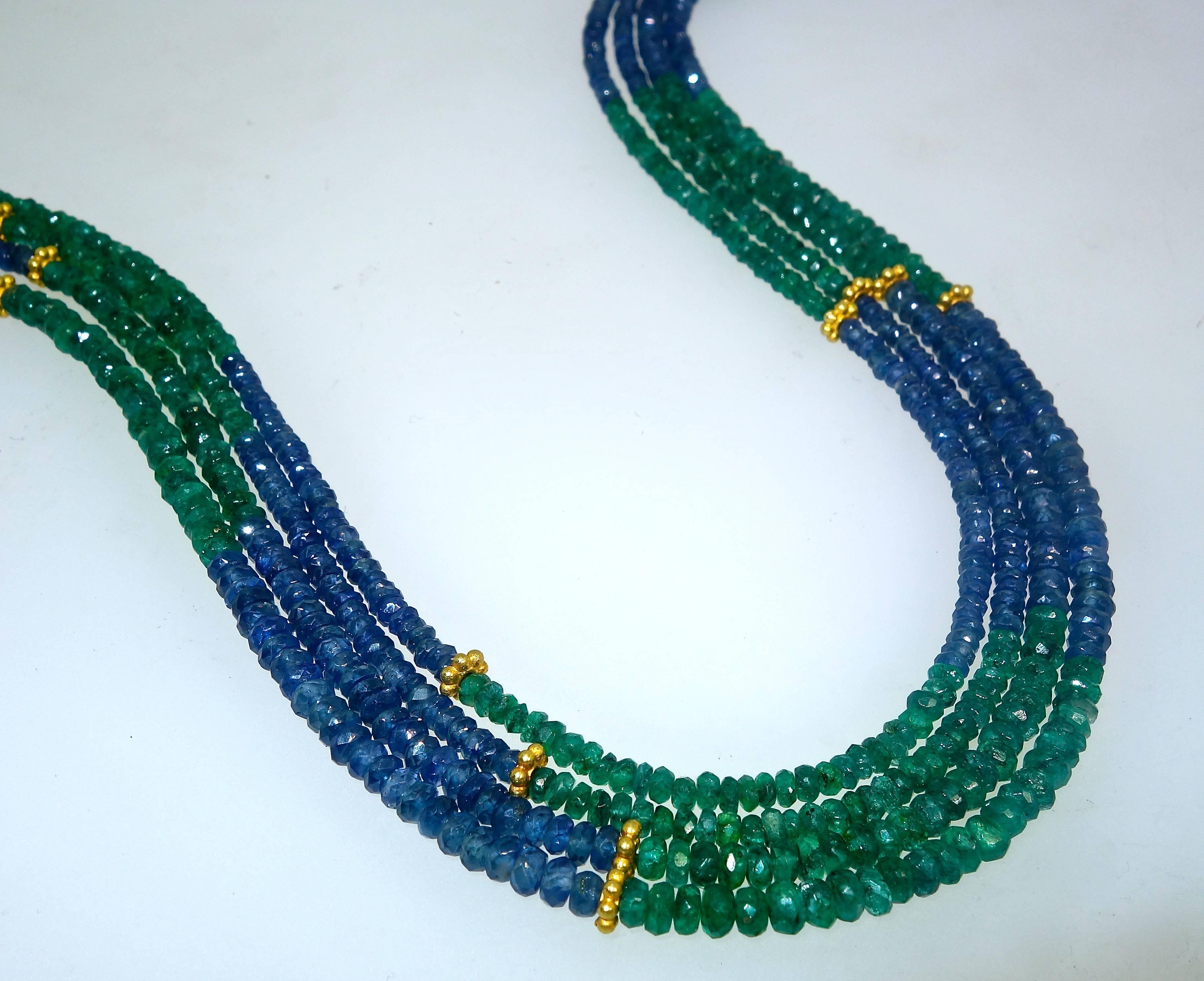 Contemporary Natural Sapphire, Emerald and Gold Long Sautoir