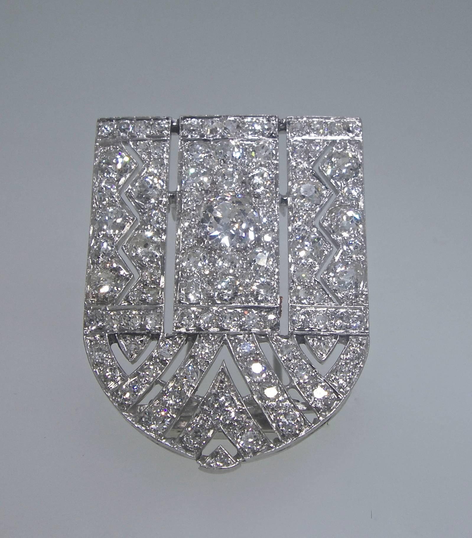 Women's or Men's Art Deco Diamond and Platinum Clip
