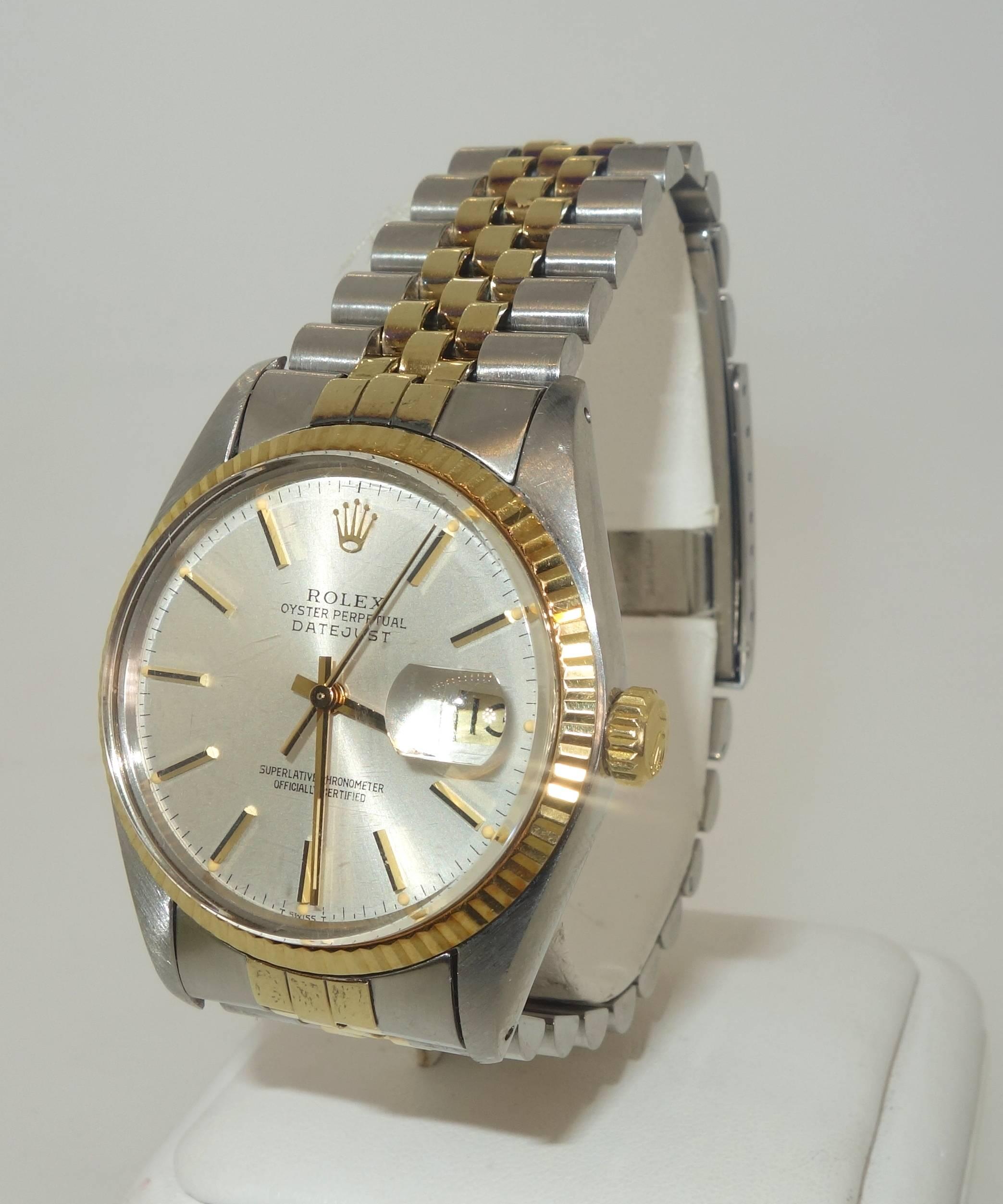 Contemporary Rolex Yellow Gold stainless steel Oyster Perpetual Datejust Wristwatch